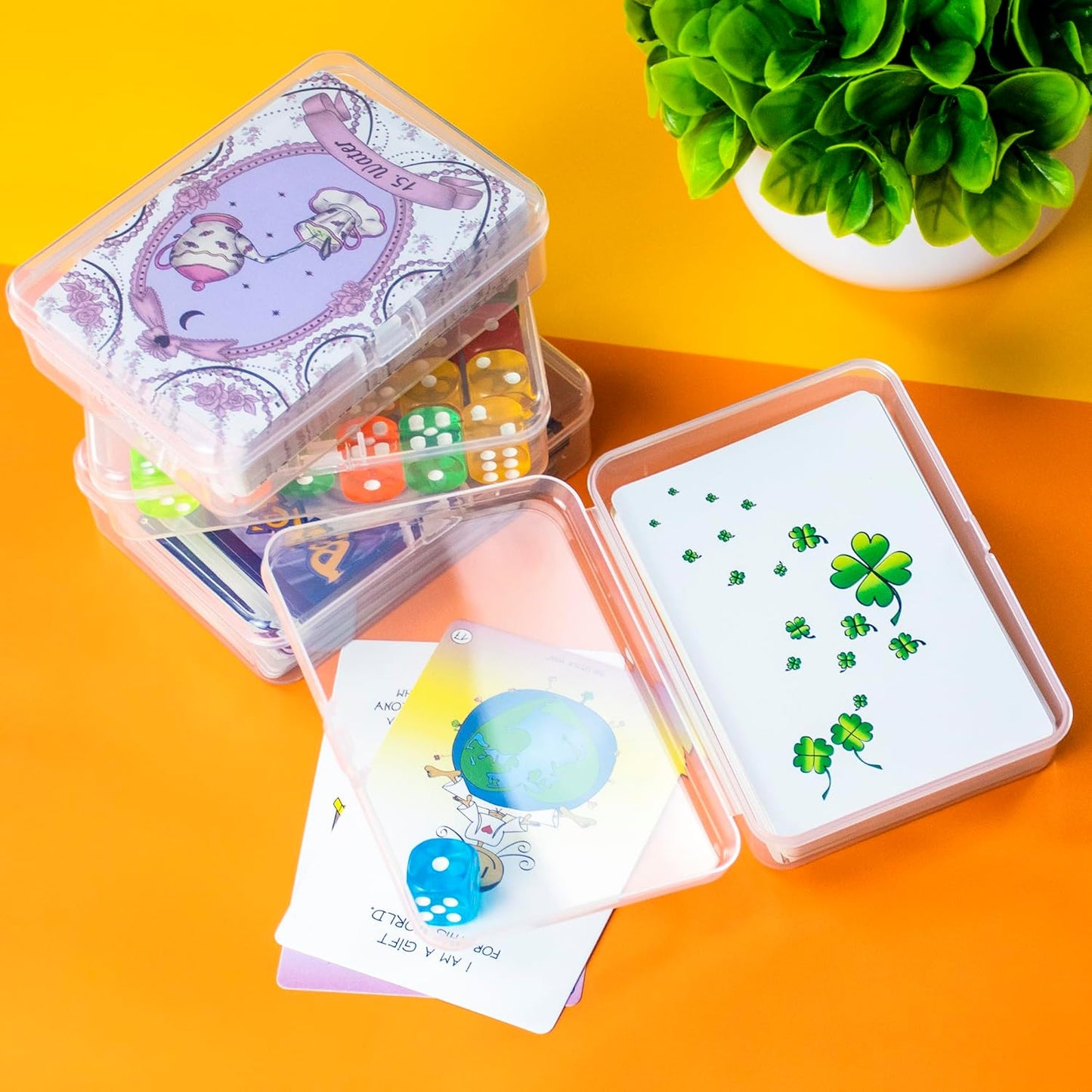 4 Pcs [Large Size] Playing Card Case, for Go Fish/Old Maid/Oracle Card/Other Larger Than Standard Size Cards, Plastic Clear Card Deck Box Storage, 4 1/2" × 3 1/4" × 1 1/8" (NO Cards)