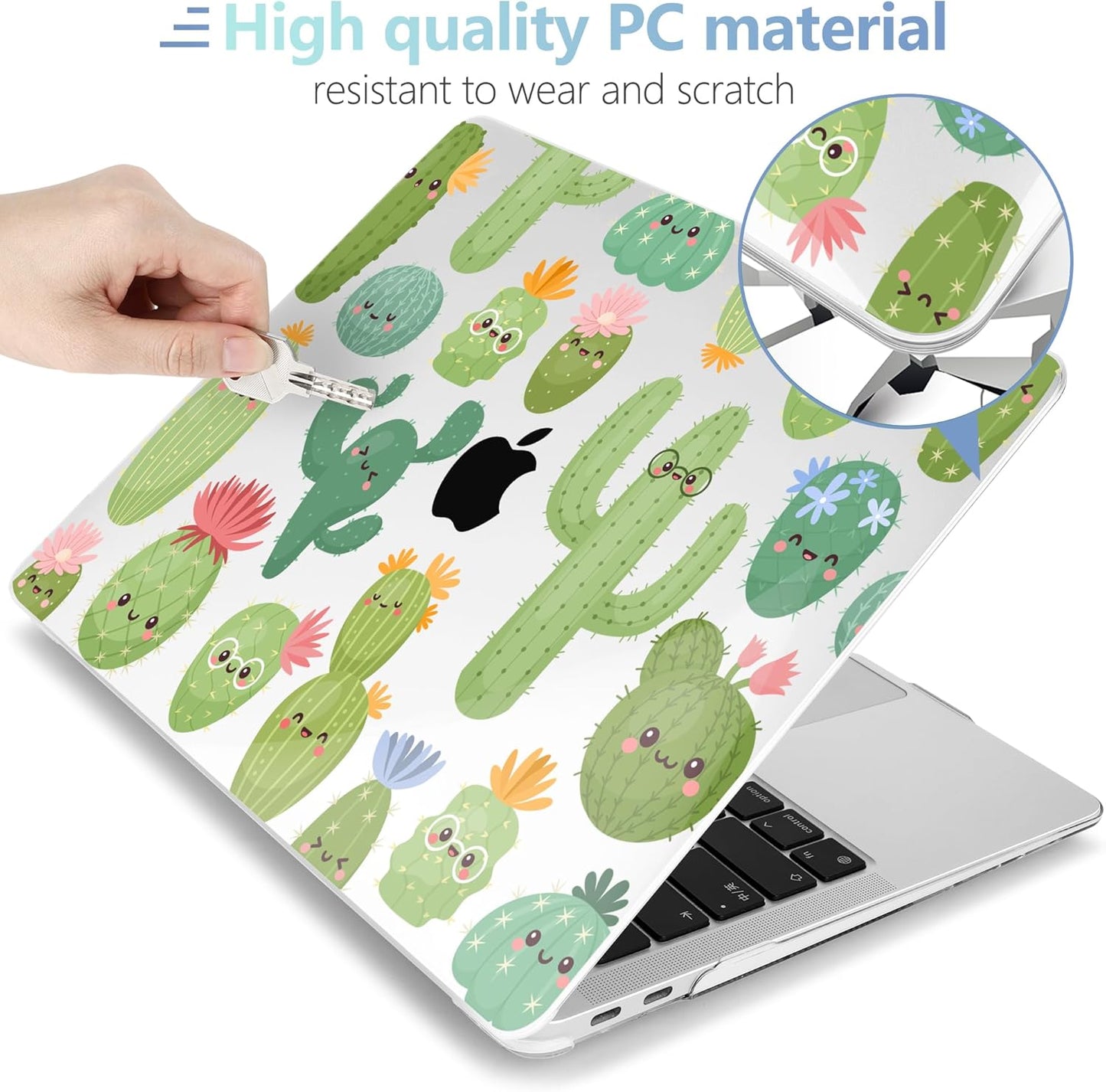 MEEgoodo for MacBook Air 13.3 inch Case 2021 2020 2019 2018 A2337 M1 A2179 A1932, Laptop Shell for MacBook Air M1 with Keyboard Webcam Cover & Trackpad Film & Type C Adapter,Smiley Cactus