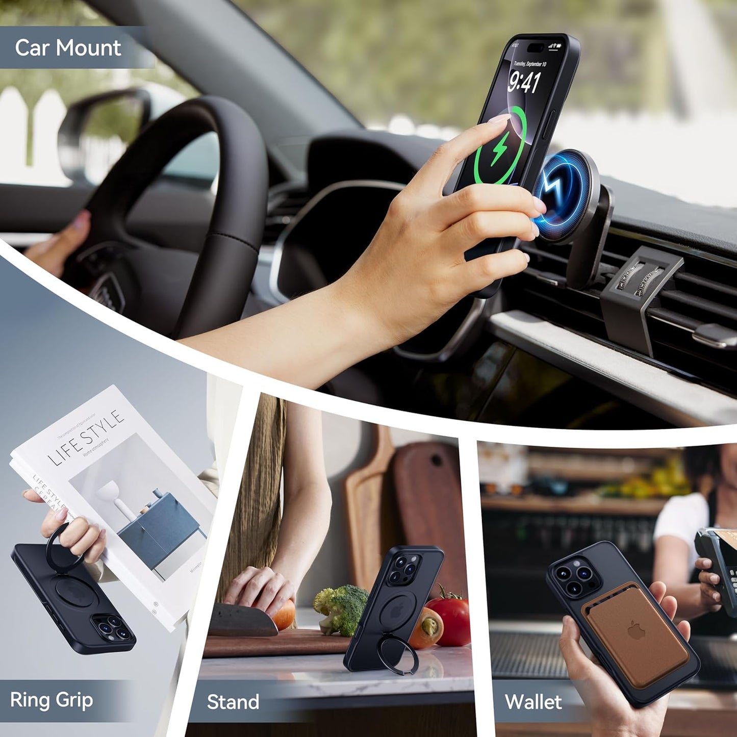 CASEKOO Designed for iPhone 12 Pro Max Case with Magnetic Invisible Stand [Military Drop Protection] [Compatible with MagSafe] Shockproof Translucent Matte Slim Promax Phone Cover 6.7", Black