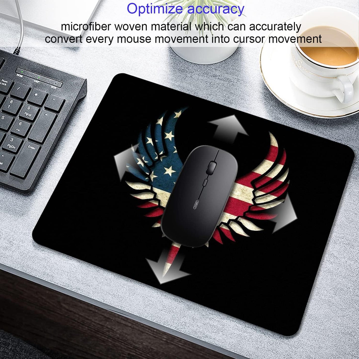 America Flag Mouse Pad Personalized Art Design Computer Laptop Non-Slip Rubber Mouse Pad 9.5x7.9 Inch