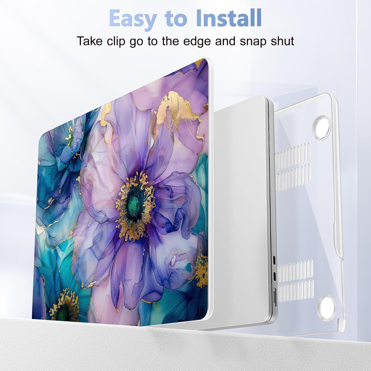 Case for MacBook Air 15 Inch 2025 2024 2023 Release M4 A3241 M3 A3114 M2 A2941, Hard Shell with Screen Protector & Keyboard Cover, Compatible with Touch ID, Fluid Art Flowers