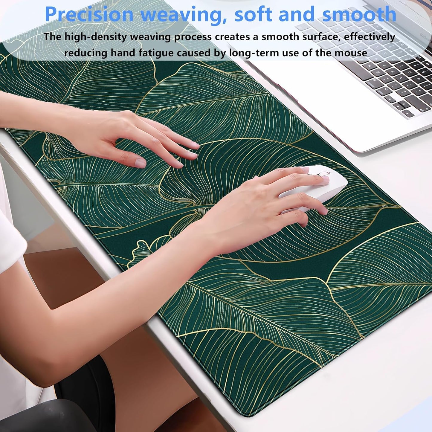 Green Desk Mat Monstera Palm Leaf Mouse Pad Large Gaming Mouse Pad XL Full Desk Mousepad Extended Keyboard Mat Big Long Mouse Mat Computer Laptop Desktop Mat Pad Desk Decor 31.5''X15.7''