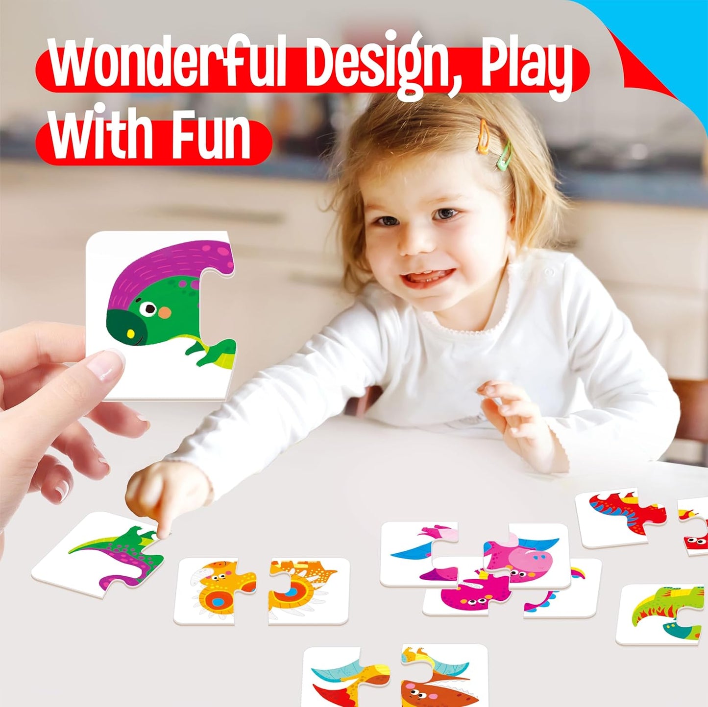 48 Dinosaurs Matching Puzzles with Error-Correction, Self-Correcting Puzzle Match Game Educational Matching Puzzles for Toddlers Kindergarten, Dinosaur-Themed Learning Games Toys for 3 Years Old