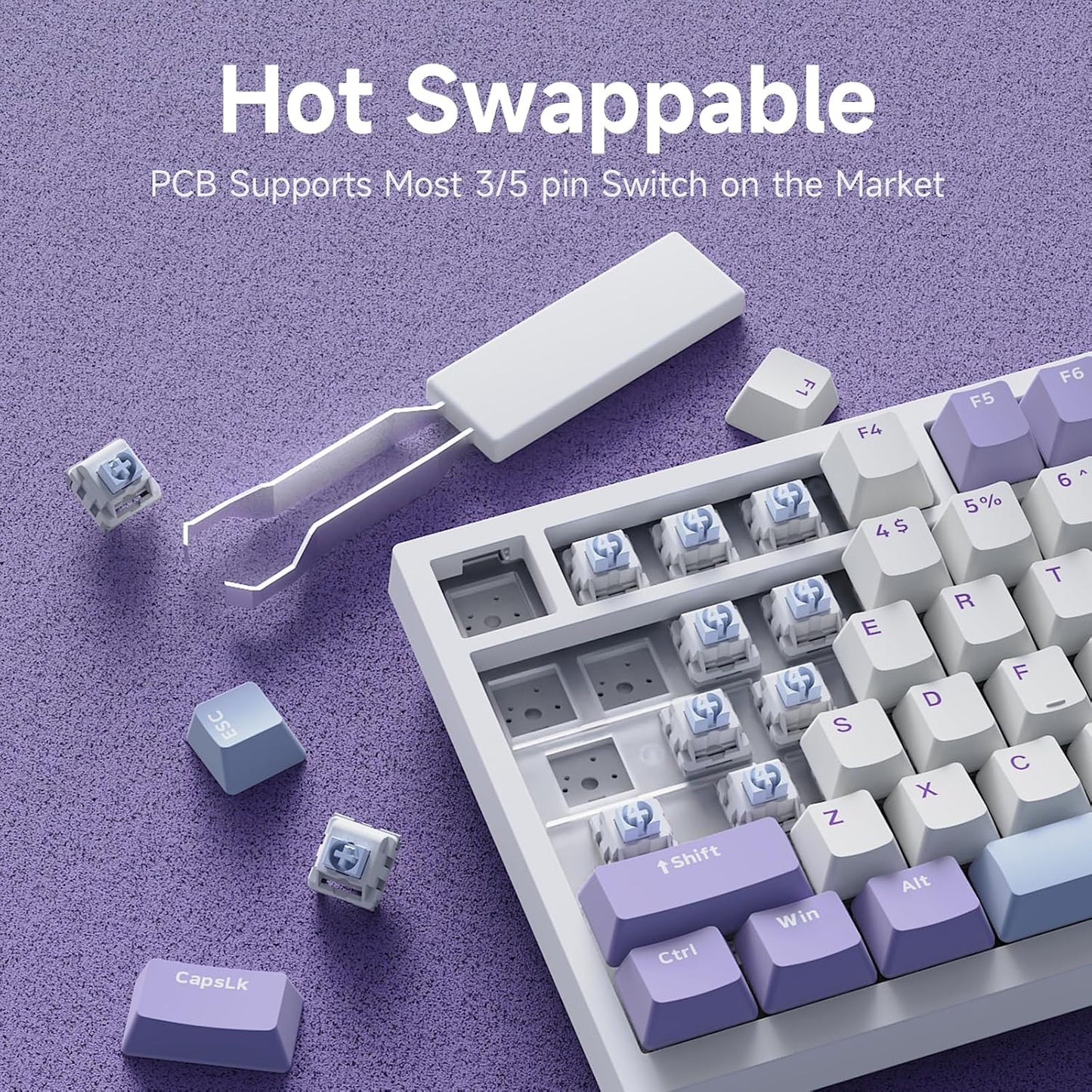 Ajazz AK820 75% Wired Gasket Mechanical Gaming Keyboard with Volume Knob - South Facing LED - Poron Foam - PBT Keycaps - Programmable RGB Hot Swap Keyboard