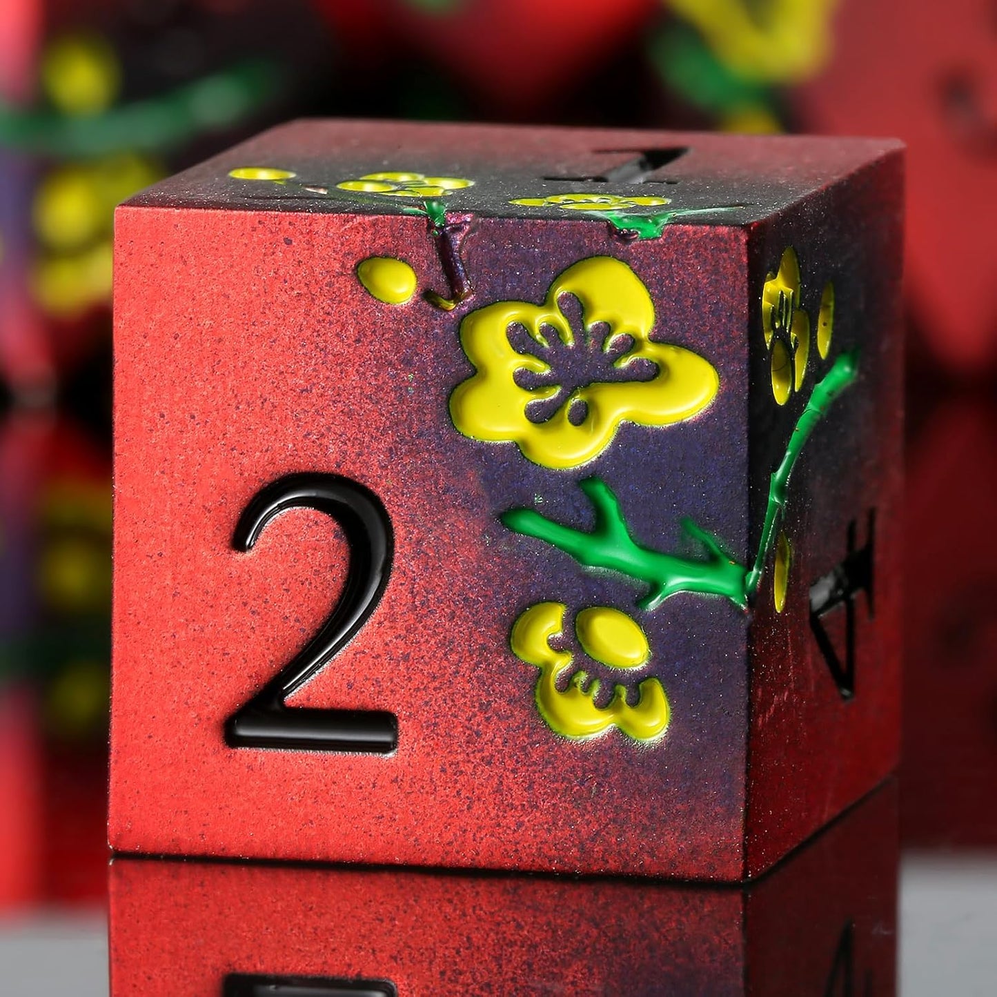 DNDND Metal Dice, 7 PCS Metallic Flowers D&D Dice with Gorgeous Gift Case for D&D Dungeons and Dragon Tabletop Game (Red and Yellow)