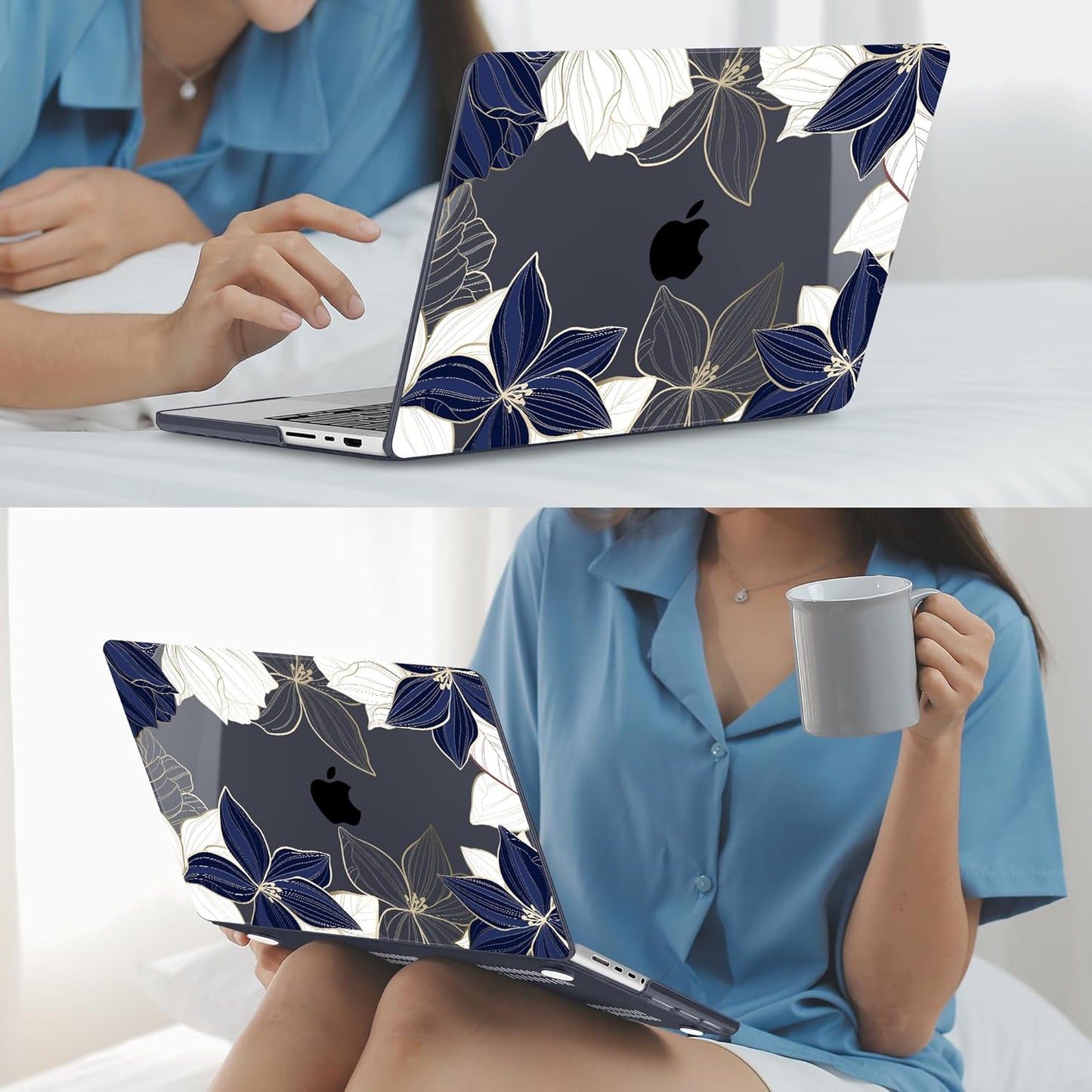 Mektron Case for MacBook Pro 16" M4 A3403 A3186 M3 A2991 M2 A2780 M1 A2485 (2021/2023/2024) Pro/Max with Touch ID, Hard Shell Plastic Laptop Cover Keyboard Cover Screen Protector, Gold line Lily