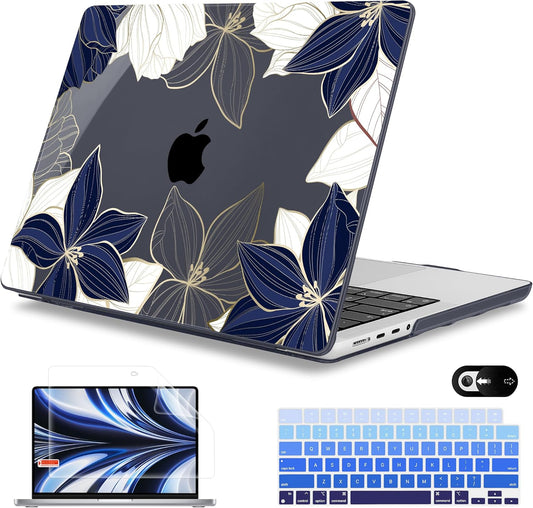 Mektron Case for MacBook Pro 16" M4 A3403 A3186 M3 A2991 M2 A2780 M1 A2485 (2021/2023/2024) Pro/Max with Touch ID, Hard Shell Plastic Laptop Cover Keyboard Cover Screen Protector, Gold line Lily