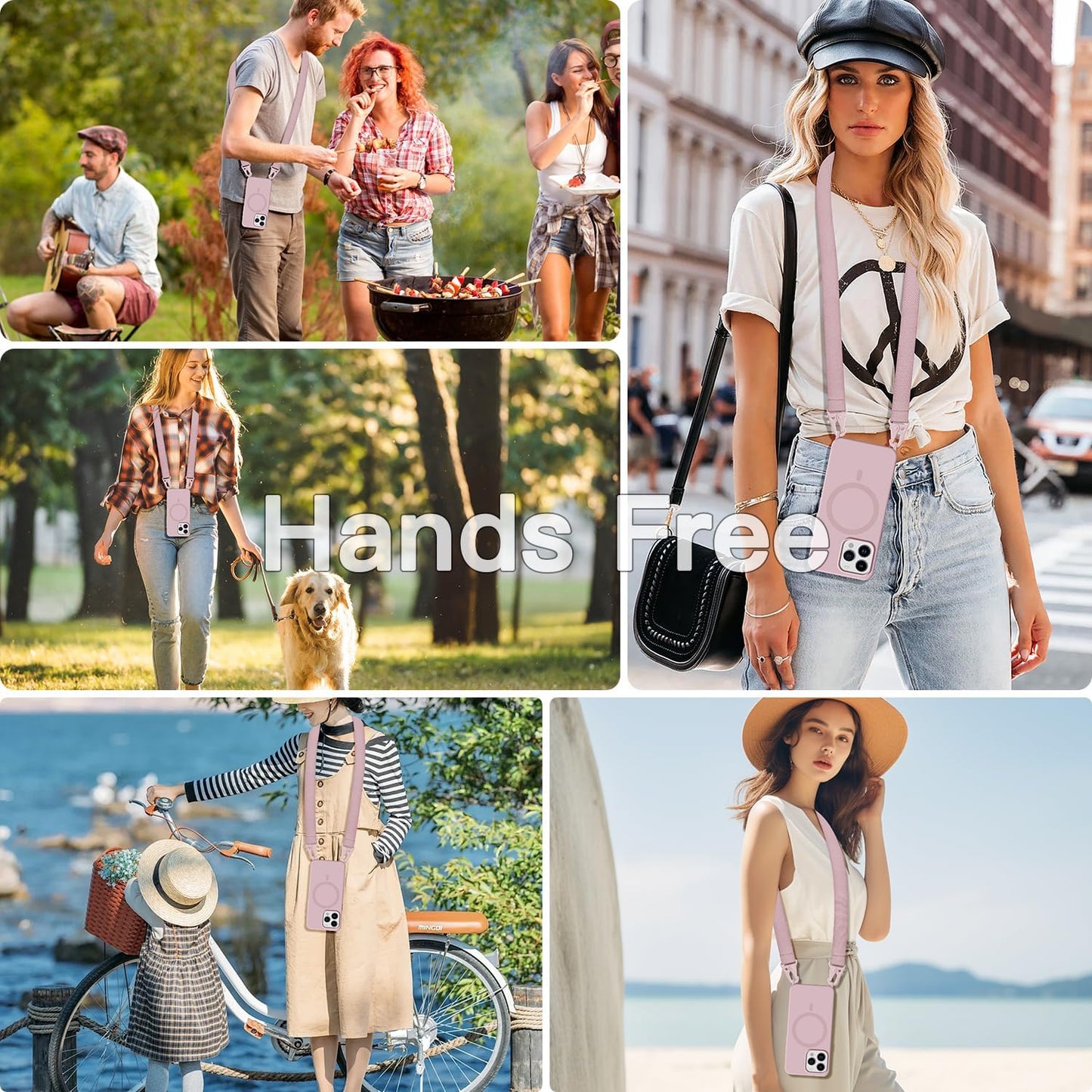 for iPhone 16 Pro Case with Lanyard [Compatible with MagSafe], Crossbody Phone Case with Neck Strap Adjustable, Magnetic Phone Cover for iPhone 16 Pro 6.3'' Pink