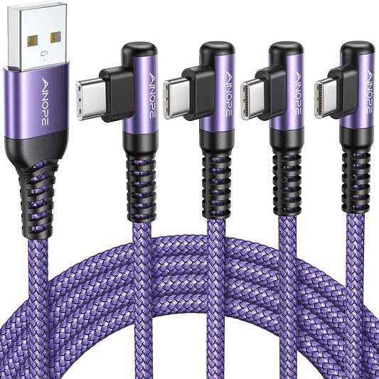 AINOPE 4-Pack [10/6.6/3.3/3.3ft] USB C Cable, 3.1A C Charger Cable Fast Charging, Right Angle Type C Charger Nylon Braided Compatible with Galaxy S10 S9 S8 Plus S21 S20, Note 10 9 8, LG Google Pixel