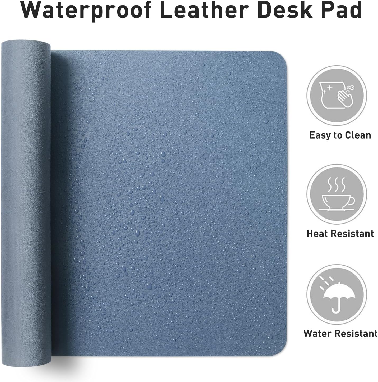 Aothia Leather Desk Pad Protector, Mouse Pad, Office Desk Mat, Non-Slip PU Leather Desk Blotter, Laptop Desk Pad, Waterproof Desk Writing Pad for Office and Home (Denim Blue, 36" x 17")
