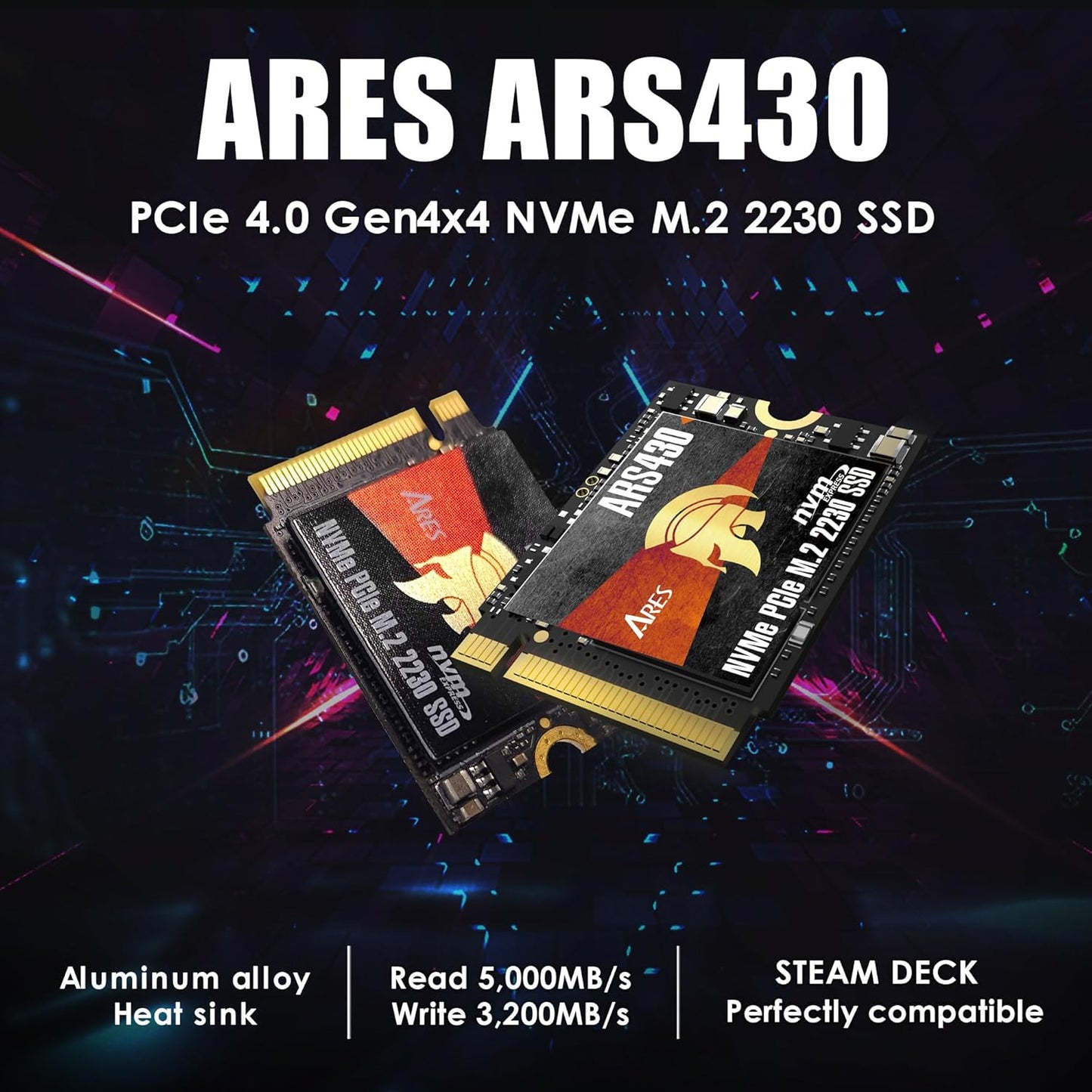 DATO 2TB M.2 2230 SSD, PCIe Gen 4x4 NVMe Internal Solid State Drive with Heatsink, Up to 5000/3200 MB/s, Compatible with Steam Deck, ROG Ally, Surface Pro, Mini PCs, Ultrabook, ARES ARS430