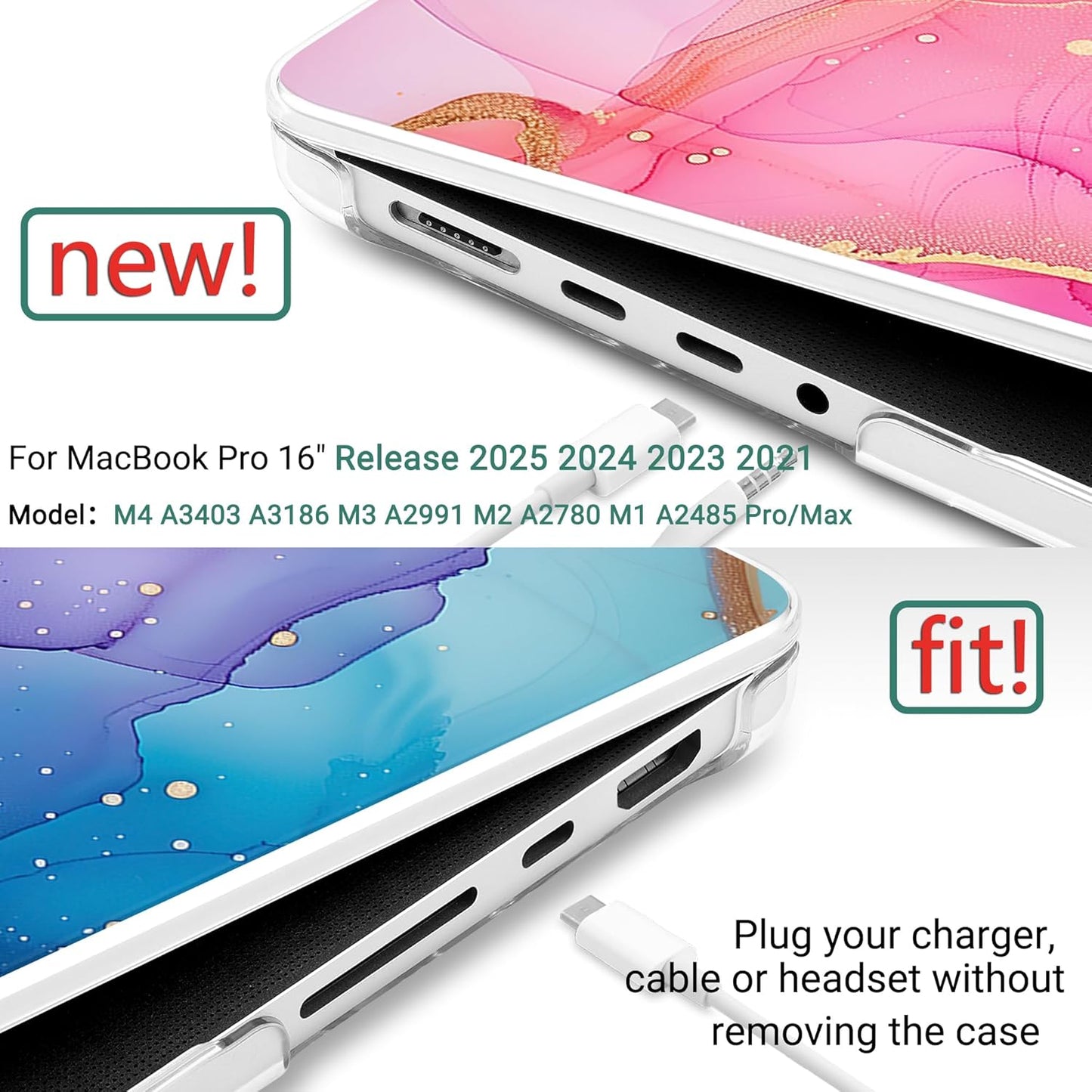 DONGKE for M4 MacBook Pro 16 Inch Case 2024 2023 2021 A3403 A3186 M3 A2991 M2 A2780 M1 A2485 Pro/Max Chip, Plastic Hard Shell Case & Keyboard Cover for Mac Pro 16 with Touch ID, Marble Ink