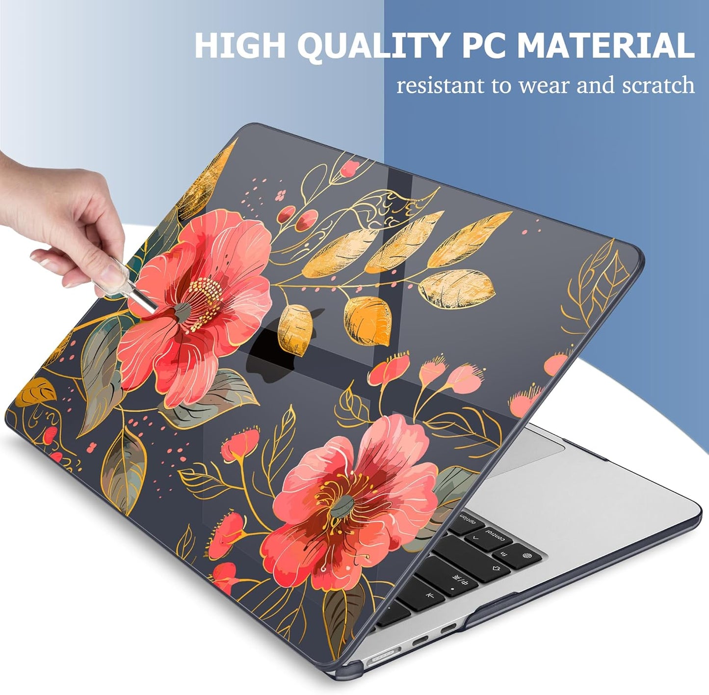 Mektron Compatible with M4 MacBook Air 15 inch Case 2025 A3241 2024 2023 M3 A3114 A2941 M2 Liquid Retina Display Touch ID, Plastic Hard Case & Keyboard Skin & Screen Protector - Floral C339