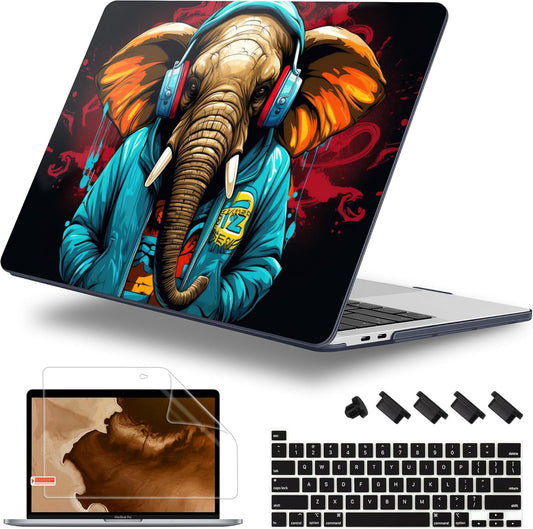Case for MacBook Pro 13 inch with/Without Touch Bar (2016-2022, M2 A2338 M1 A2289 A2251 A2159 A1989 A1706 A1708), Hard Shell + Keyboard Cover + Dust Plug, Elephant Hoodie