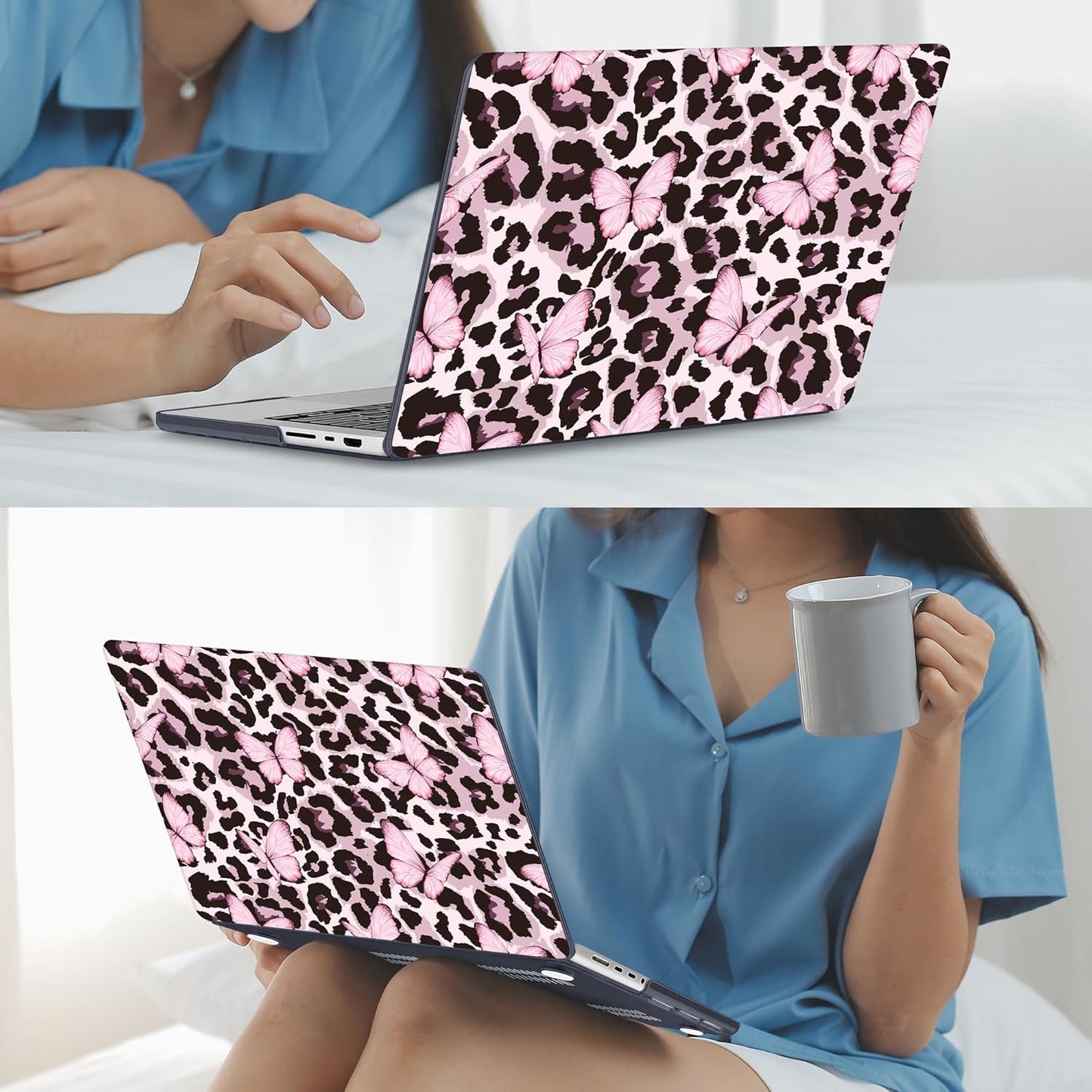 Mektron Case for 2025 MacBook Pro 16" M4 A3403 A3186 M3 A2991 M2 A2780 M1 A2485 (2021/2023/2024) Pro/Max with Touch ID, Hard Shell Plastic Laptop Cover Keyboard Cover, Leopard Pink Butterfly