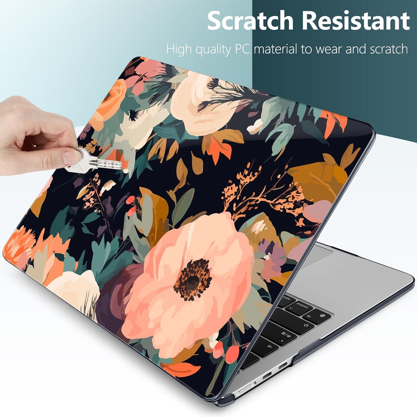 TWOLSKOO Compatible with M4 MacBook Air 15 inch Case 2025-2023 Released Model M4 A3241 M3 A3114 M2 A2941, Plastic Hard Shell & Screen Protector & Keyboard Cover &Type C Adapter, Bright Abstract Flower