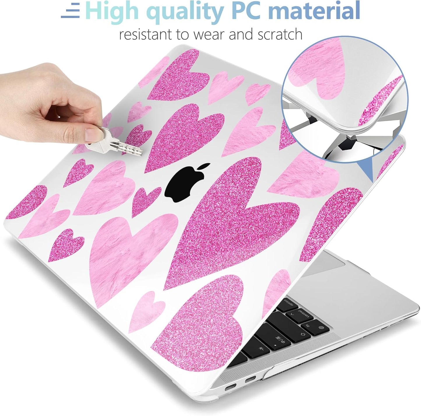 MEEgoodo for MacBook Air 13 inch Case 2021 2020 2019 2018 Released A2337 M1 A2179 A1932 with Touch ID, Plastic Hard Shell & Keyboard Cover Compatible with MacBook Air Case 13.3,Glitter Hearts