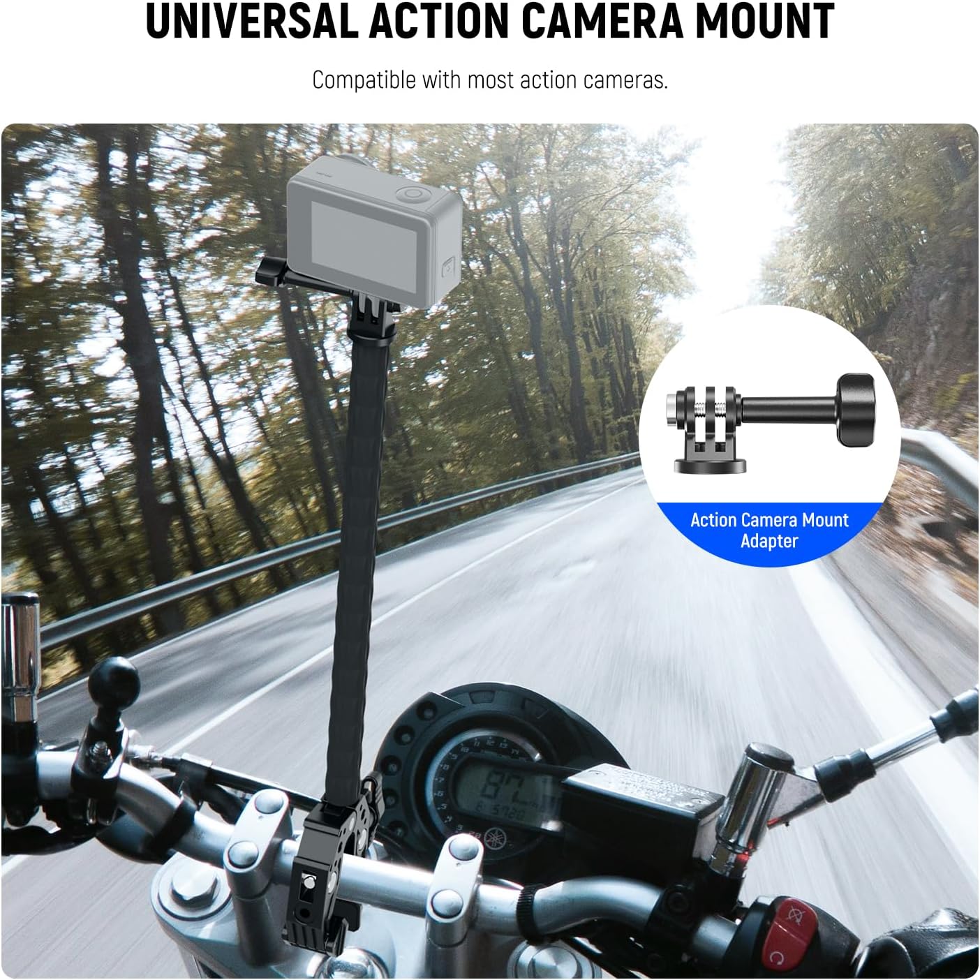 Neewer Action Camera Mount Kit with Super Clamp, Soft Tube, Adapter, Phone Holder for Flat/Round Surfaces, Compatible with GoPro, Insta360, DJI Action Camera, Smartphone