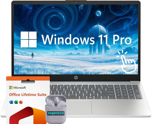 HP Touch Screen Laptop Computer, 15.6" FHD IPS LED Touchscreen Laptop 16GB RAM 1TB SSD, Intel Core i3-N305, Windows 11 Pro with Microsoft Office Lifetime Suite, SageNova Earphones, Moonlight Blue