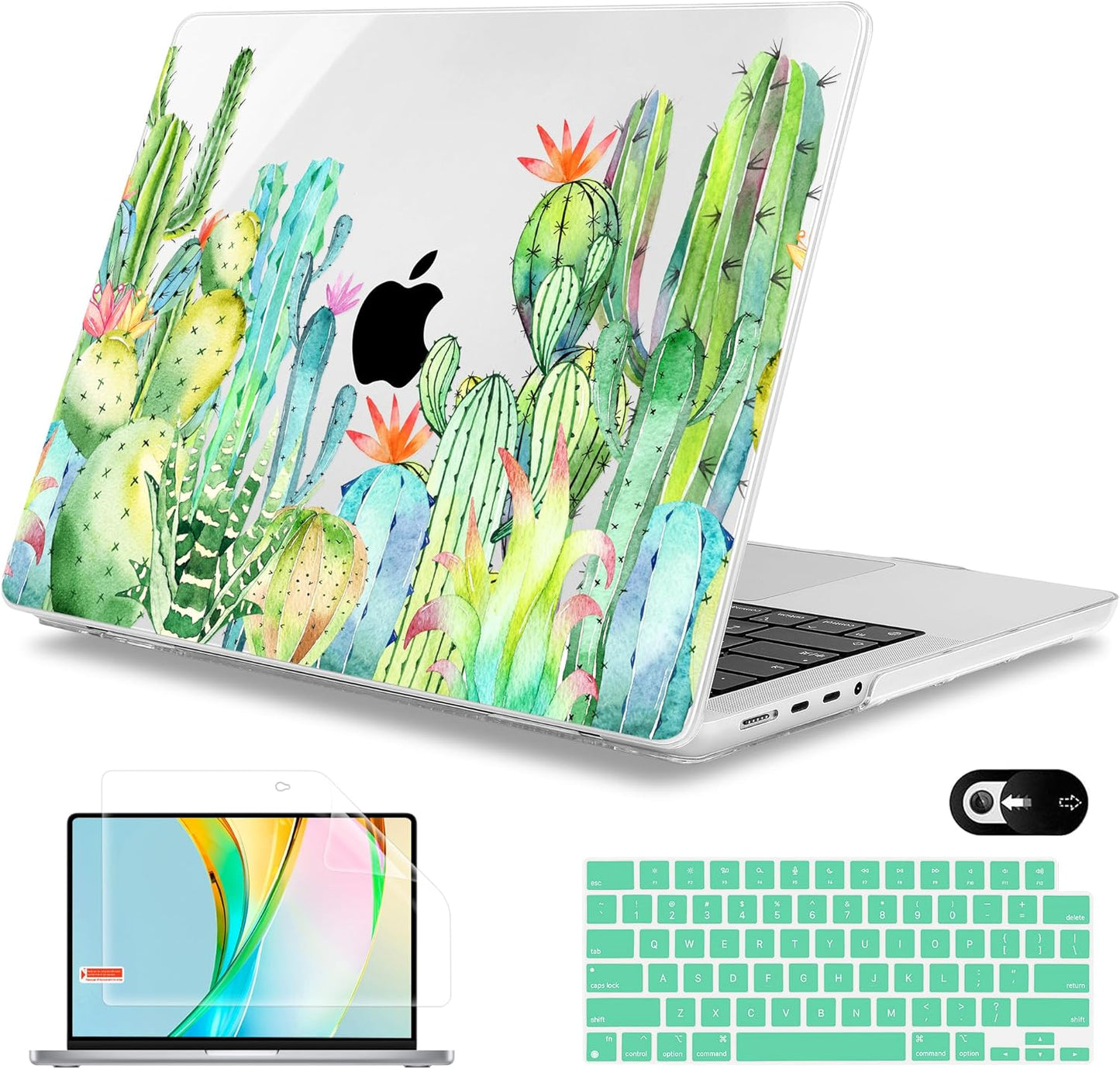 Mektron Case for MacBook Pro 16" M4 A3403 A3186 M3 A2991 M2 A2780 M1 A2485 (2021/2023/2024) Pro/Max with Touch ID, Hard Shell Plastic Laptop Cover Keyboard Cover Screen Protector, Watercolor Cactus