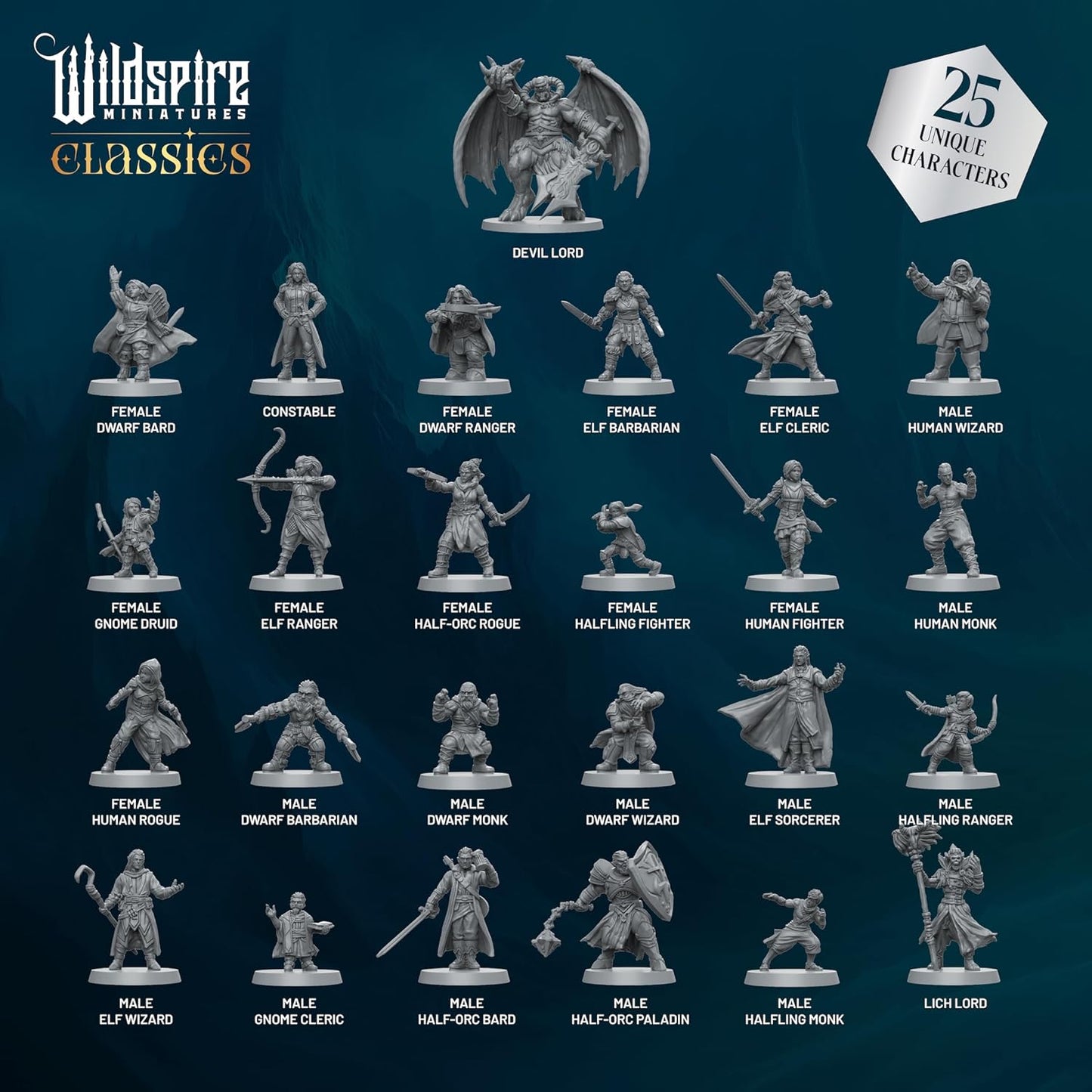 Classic Heroes - Mercenary Band I- 25 Paintable Characters for DND Miniatures Bulk I 28mm Dungeons Dragons D&D Miniatures I DND Minis D&D Figures Dungeons Dragons Figures Pathfinder Compatible