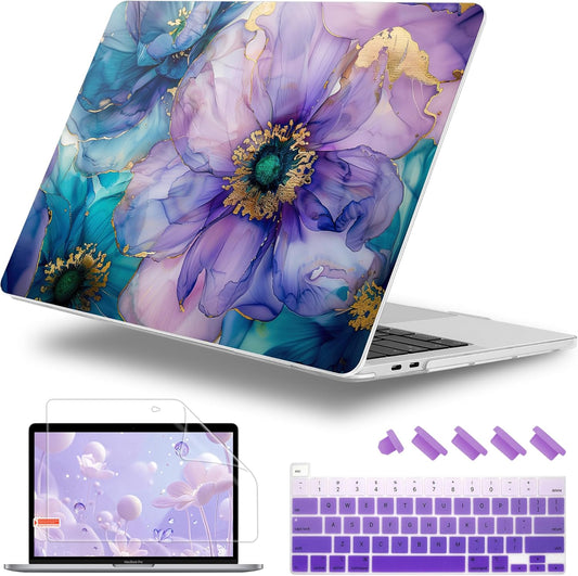for MacBook Pro 16 inch Case 2019 2020 Release Model A2141, Plastic Hard Shell Cover with Keyboard cover & Screen Protector for MacBook Pro 16 inch with Touch Bar & Touch ID, Fluid Art Flowers