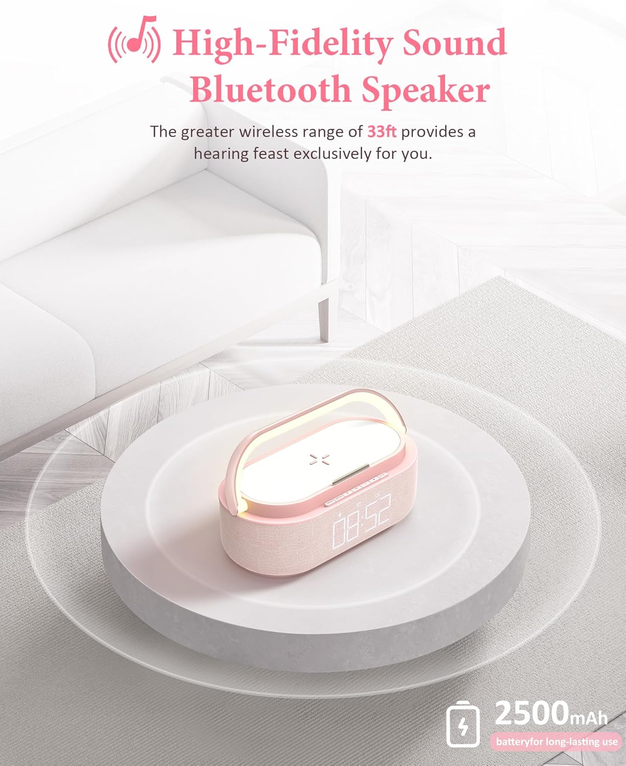 COLSUR Bluetooth Speaker with Wireless Charger, FM Radio, Dimmable LED Night Light, Dual Wireless Speakers, 2500mAh Portable Speaker for Home Decoration, Bedroom, Office, Gift