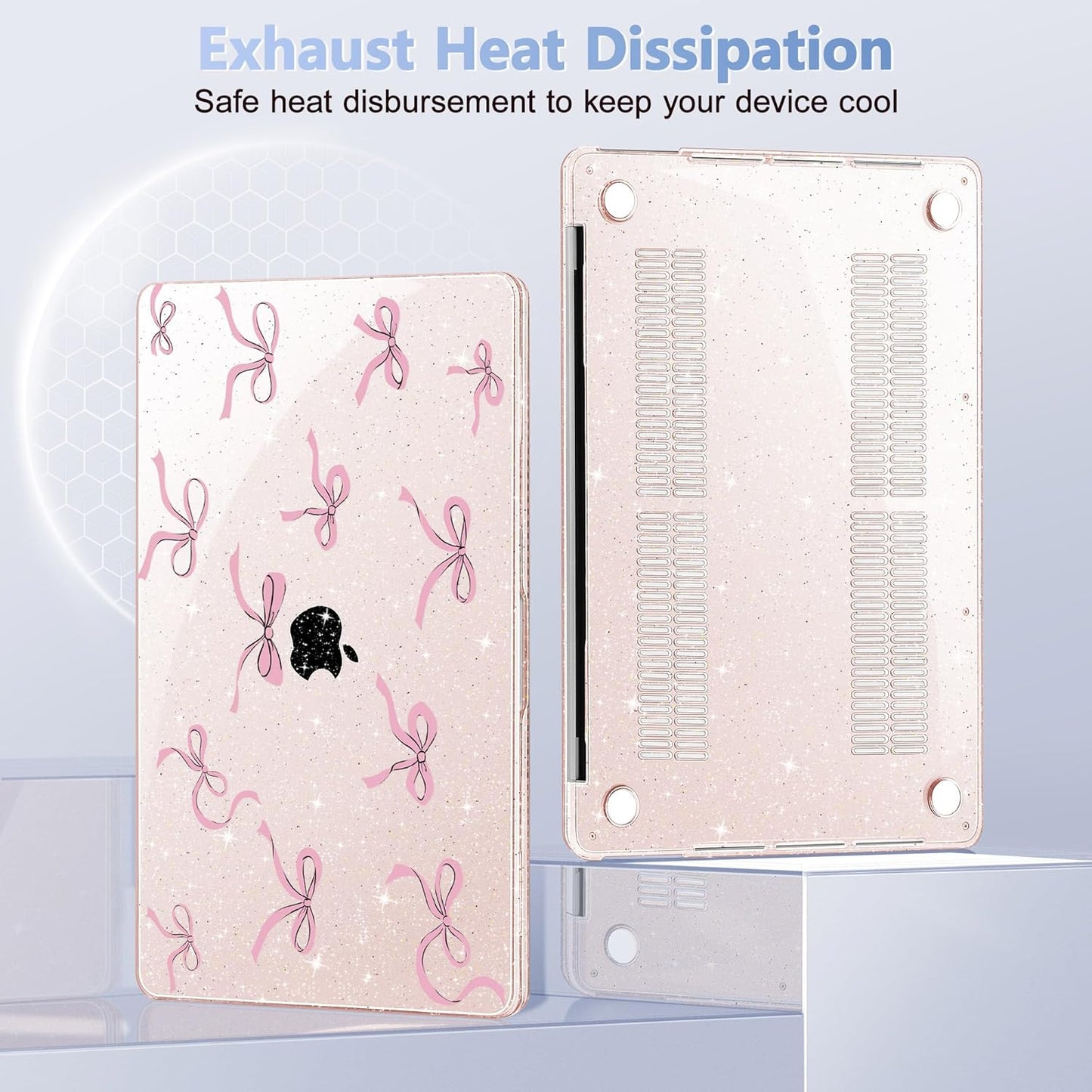 May Chen Case for MacBook Pro 13 inch M2 2023,2022,2021,2020 A2338 M1 A2251 A2289, Plastic Hard Shell Case for MacBook Pro 13" with Touch Bar Fits Touch ID, Sakura Pink Glitter Bow