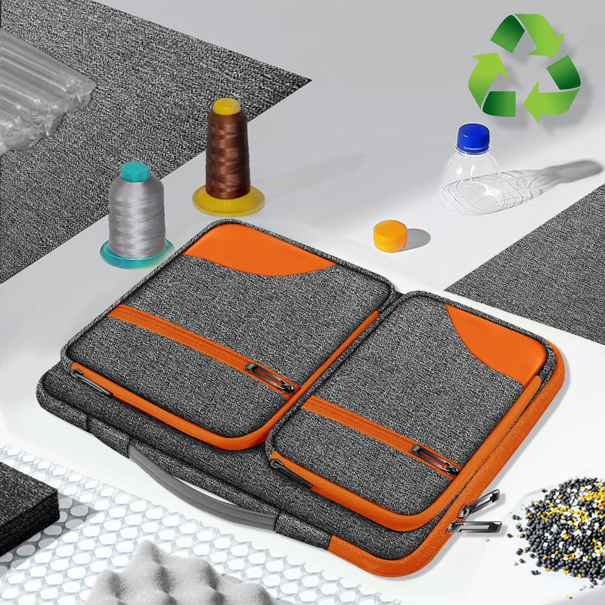 Hseok Laptop Case 15 15.6 16 inch Sleeve with Handle and Hidden Strap,Compatible with MacBook Pro 15.4 16, 360° Protective PC Briefcase with 4 Pockets for Laptop Accessory,Easy to Carrying,Gray-Orange