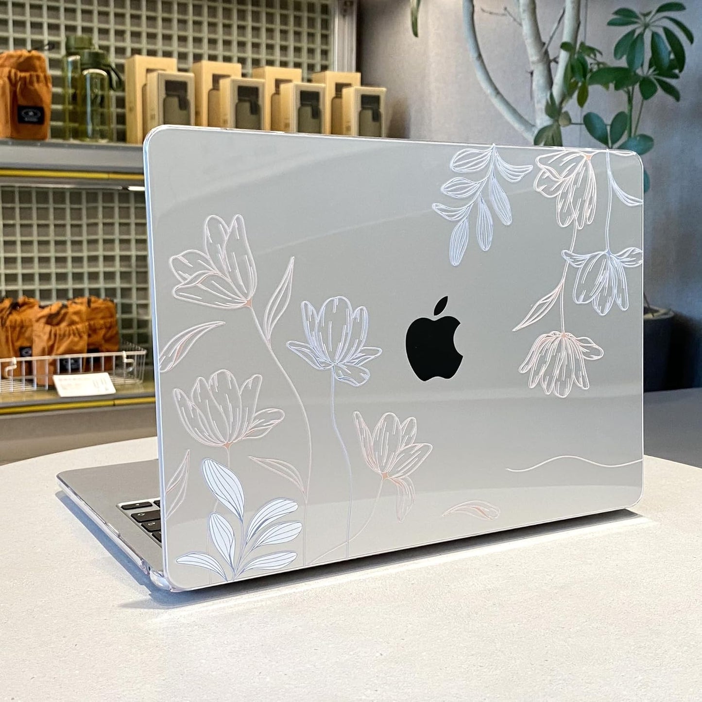 MEEgoodo for M4/M3/M2 MacBook Air 15.3 inch Case 2025 2024 2023, Case Fit Model (A3241/A3114/A2941) for MacBook Air 15 inch, Laptop Hard Shell with Keyboard Cover, Engraving Floral