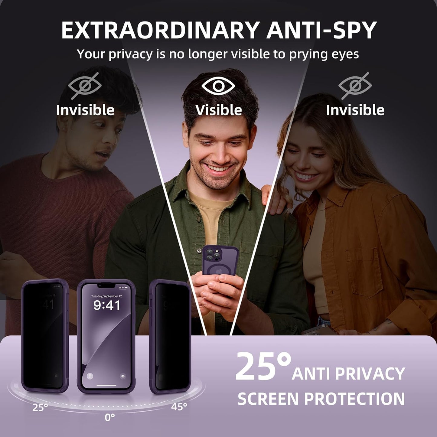 BERFY Magnetic for iPhone 13 Pro Max Case,Compatible with MagSafe,Built-in Privacy Screen Protector and Upgraded Camera Protection,Anti-Spy Full Body Shockproof Phone Case for 13 Pro Max 6.7",Purple