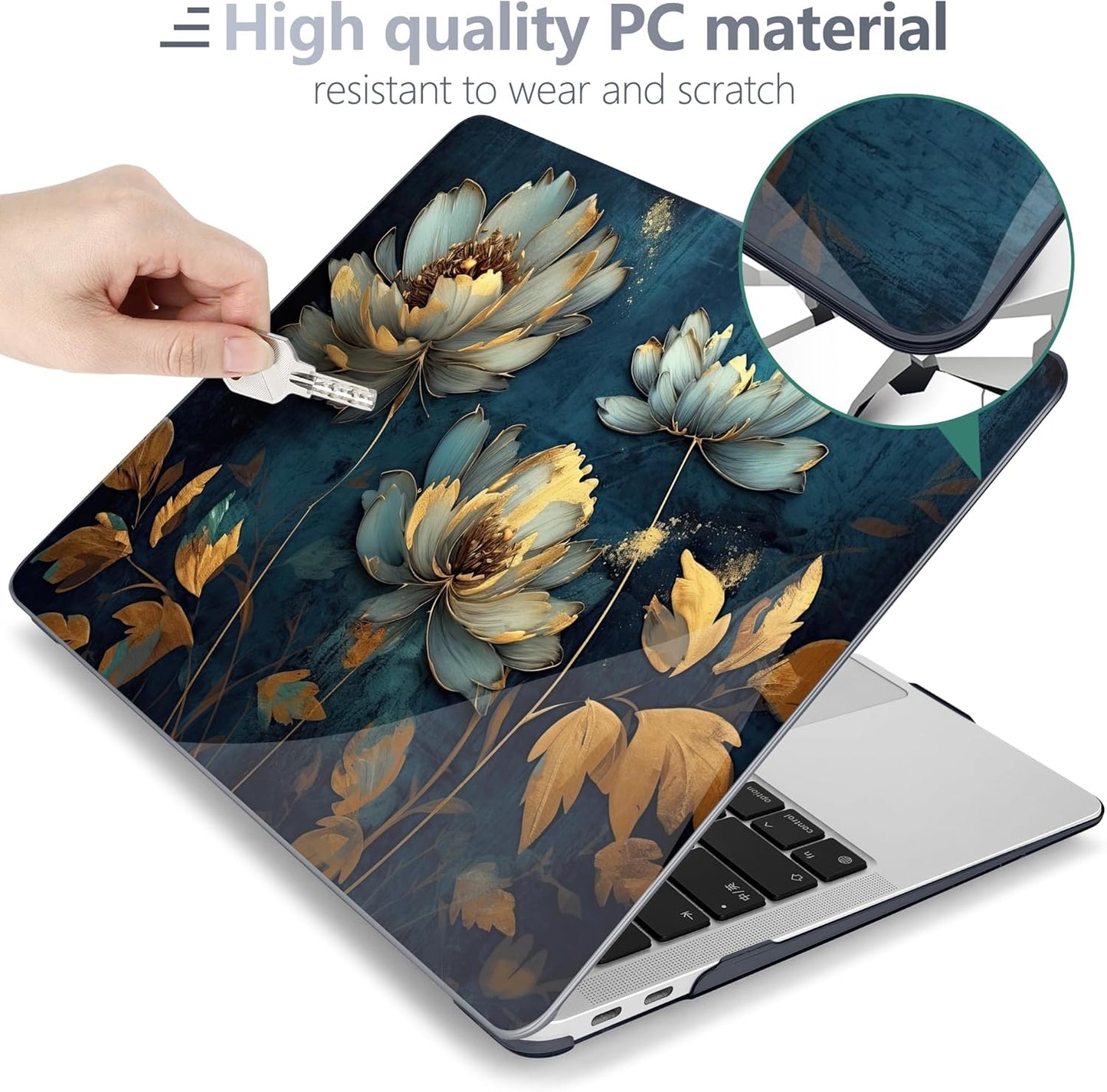 Batianda Case for M1 MacBook Air 13 Inch Model A2337 A2179 A1932 2020 2019 2018 Release,3D Painted Creative Series Design Hard Shell with Keyboard Cover & Screen Protector, Blooming Flowers