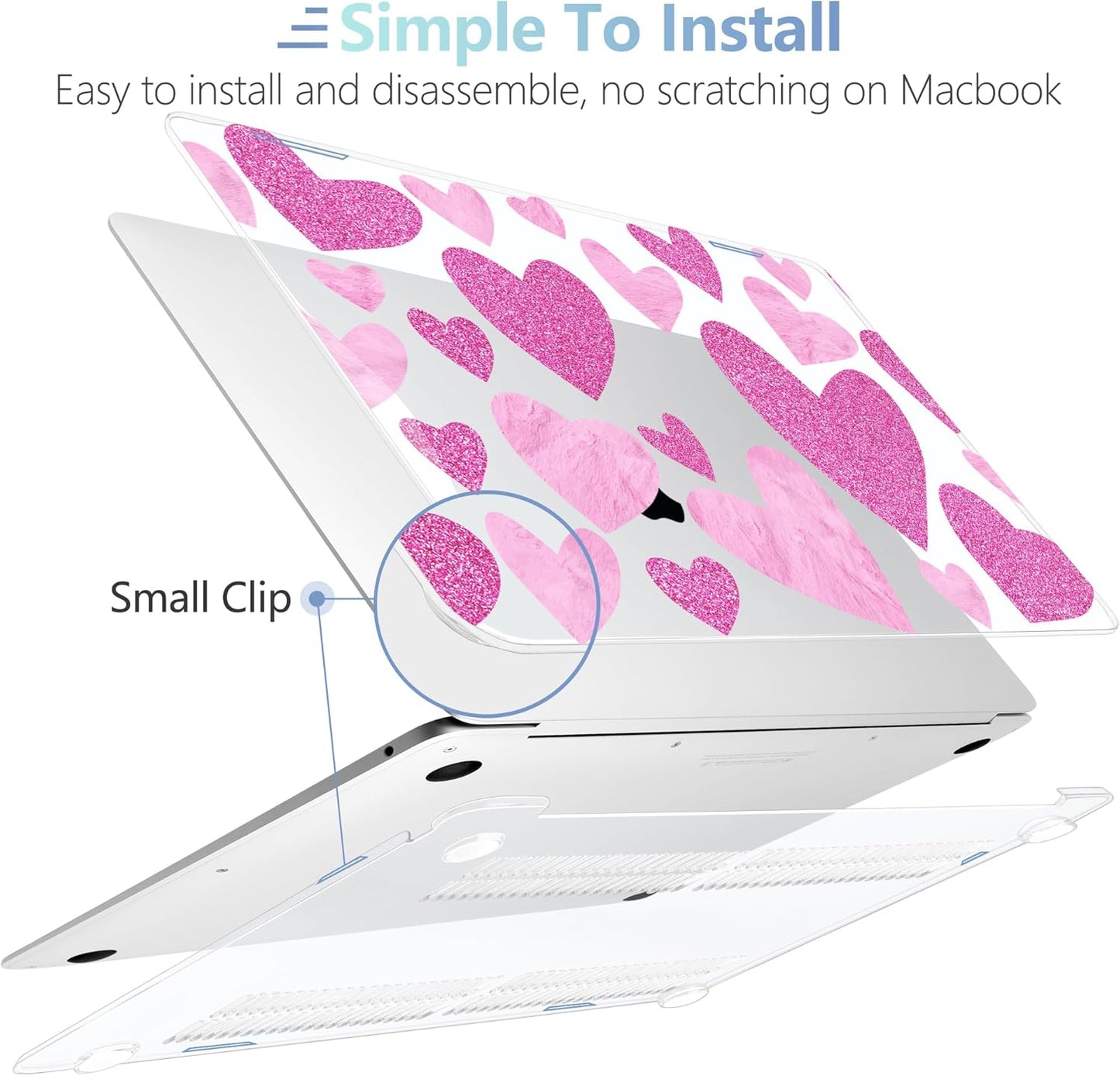 MEEgoodo for MacBook Air 13 inch Case 2021 2020 2019 2018 Released A2337 M1 A2179 A1932 with Touch ID, Plastic Hard Shell & Keyboard Cover Compatible with MacBook Air Case 13.3,Glitter Hearts