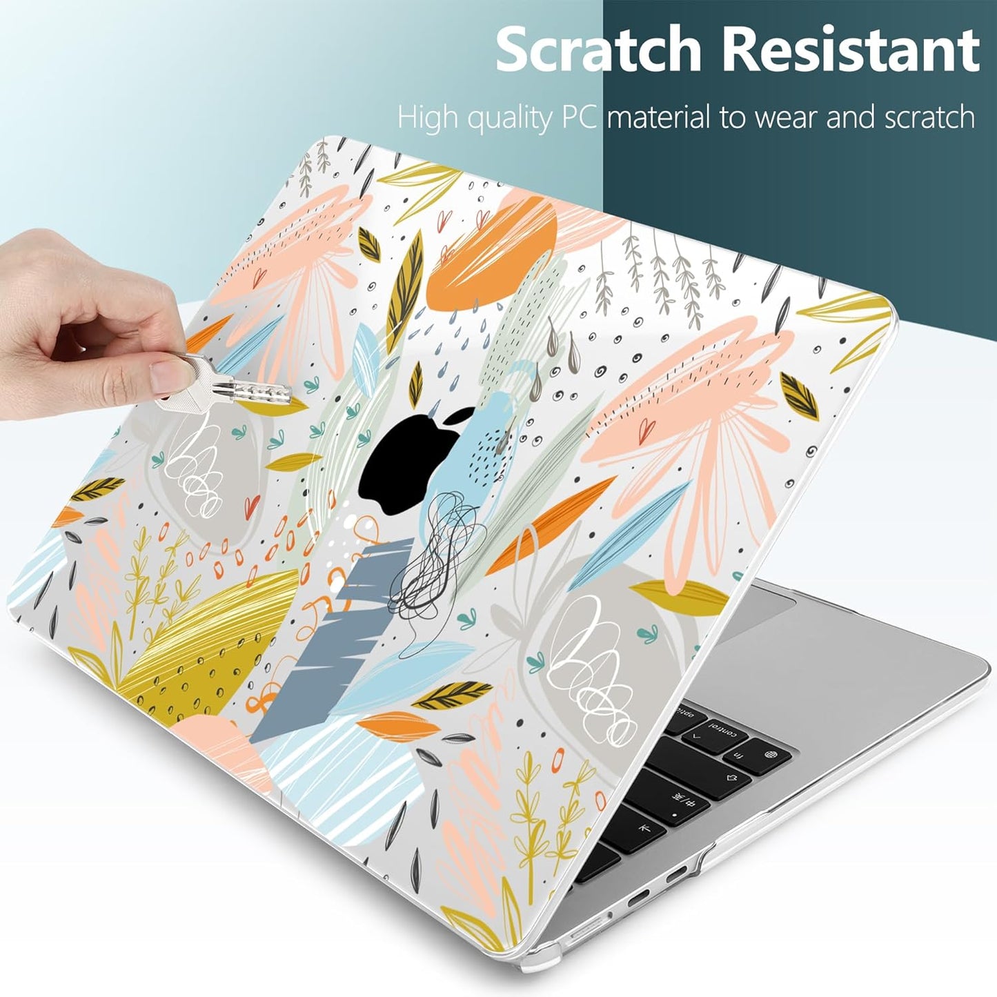 TWOLSKOO for M4 MacBook Air 13.6 inch Case 2025-2022 Release M4 A3240 M3 A3113 M2 A2681, Plastic Hard Shell & Screen Protector & Keyboard Cover & Trackpad Film, Doodle Floral