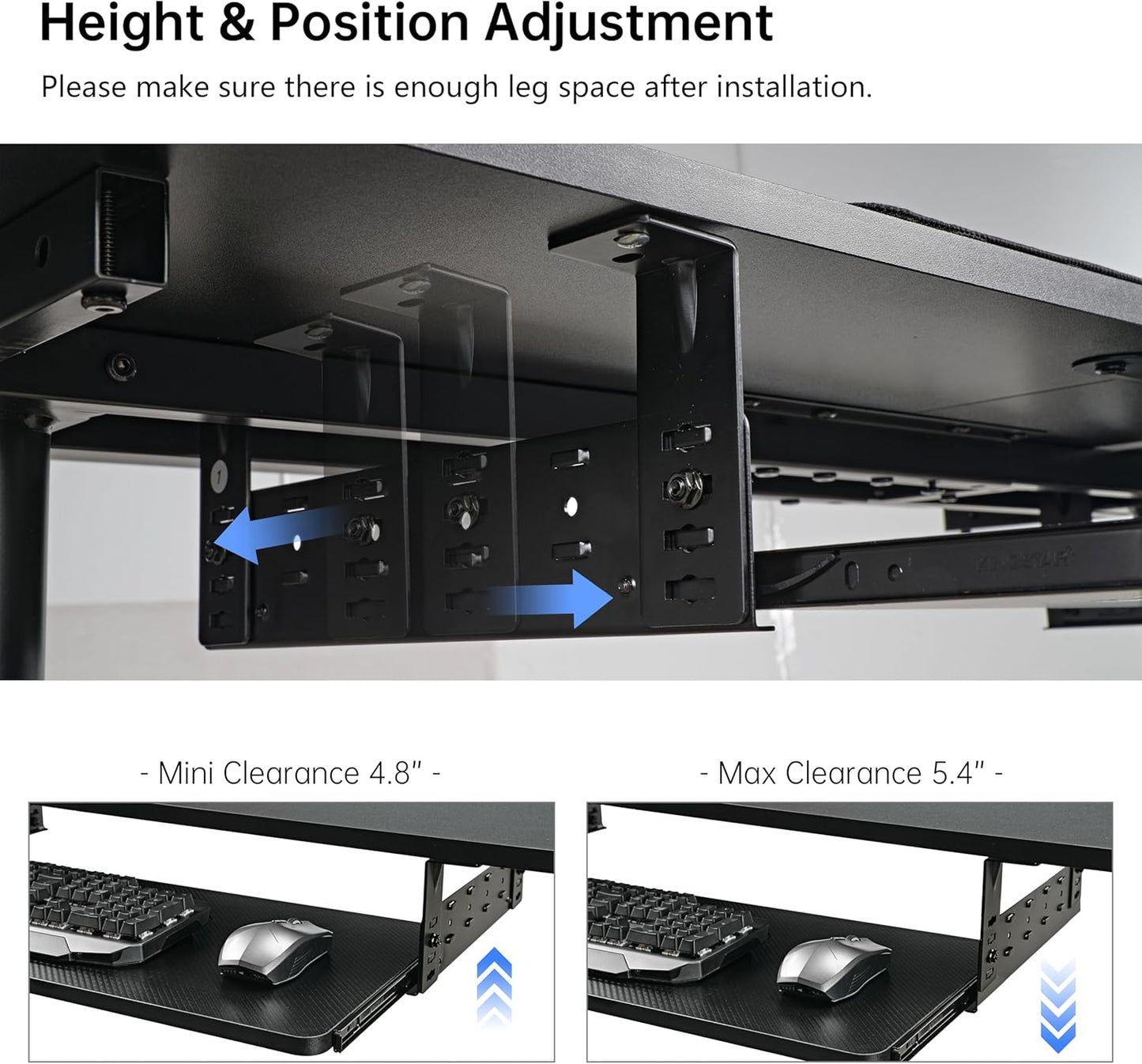 EUREKA ERGONOMIC Adjustable Keyboard Tray Under Desk, 28x11 Inch Large Slide Out Keyboard & Mouse Platform Tray, Wooden Pull Out Computer Keyboard Drawer for Typing Home Office Desk, Black