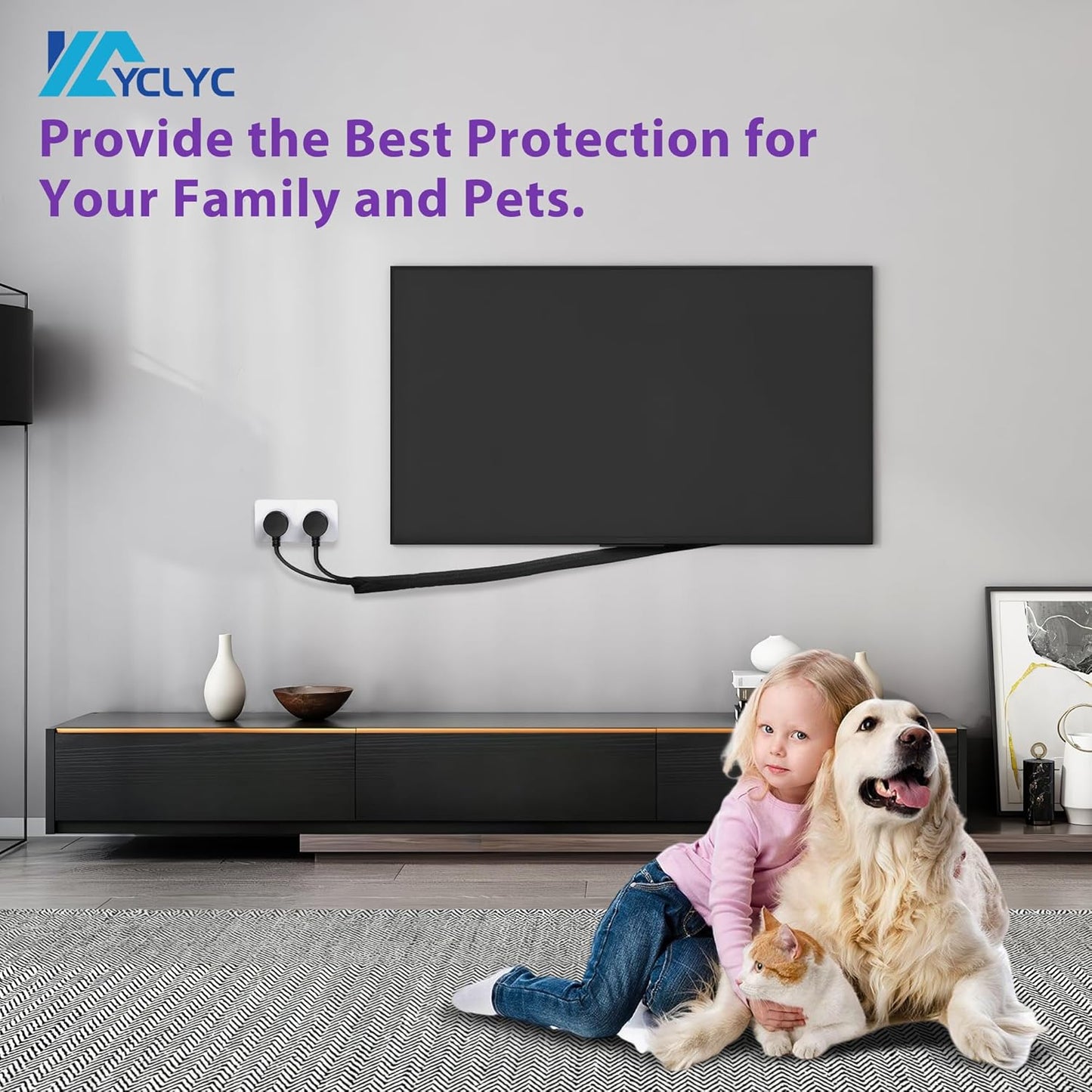 Cable Management Sleeve YCLYC 8.2ft - 1/4inch, Cable Wrap Cord Covers for Pets, Easy Install Cable Sleeves Cord Management, Flexible Computer Cord Organizer for Cords, Black Cable Covers