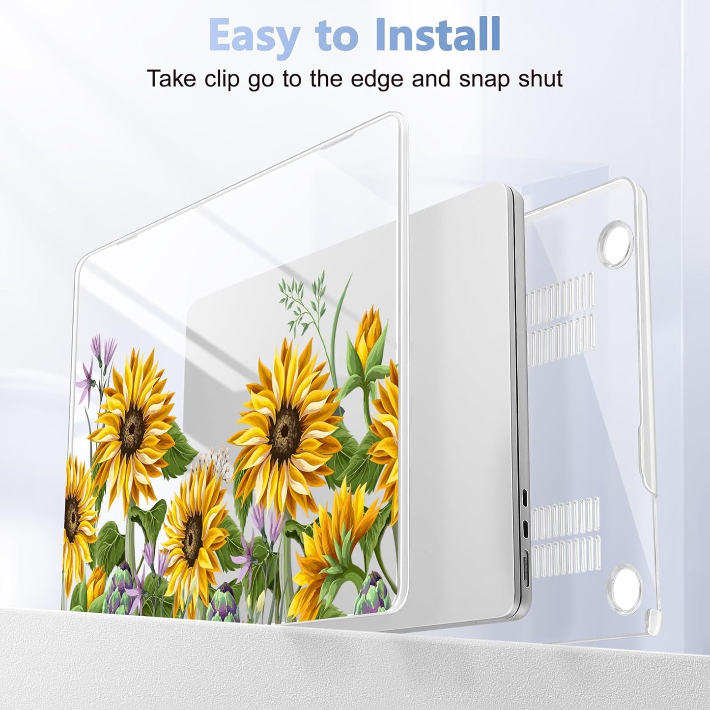 Case for MacBook Air 15 Inch 2025 2024 2023 Release M4 A3241 M3 A3114 M2 A2941, Hard Shell with Screen Protector & Keyboard Cover, Compatible with Touch ID, Sunflowers