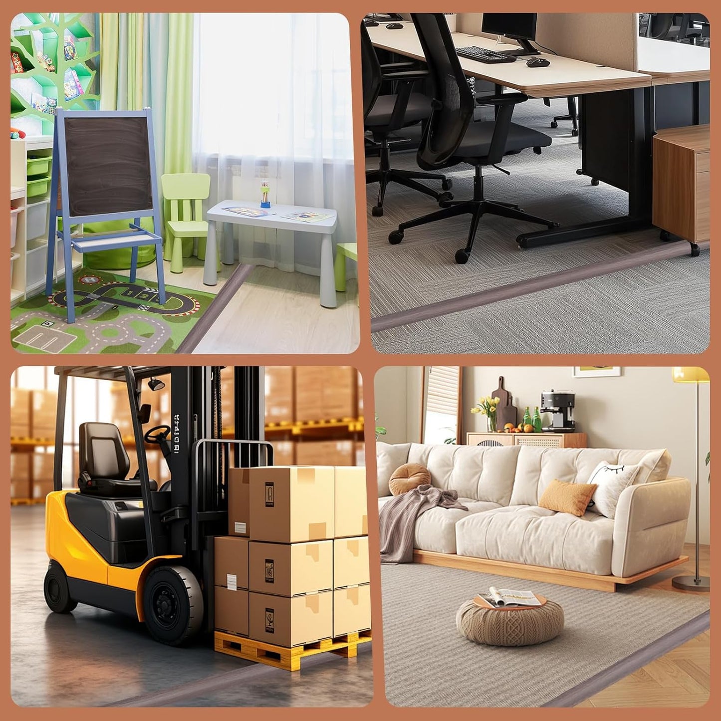 Floor Cord Cover for Wires on Floor Self Adhesive Cord Hider Floor Cable Management Wire Covers for Cords Protector Prevent Cable Trips Cord Cavity W 0.32" x H 0.32", Grayish Brown Wood, 3.3Ft