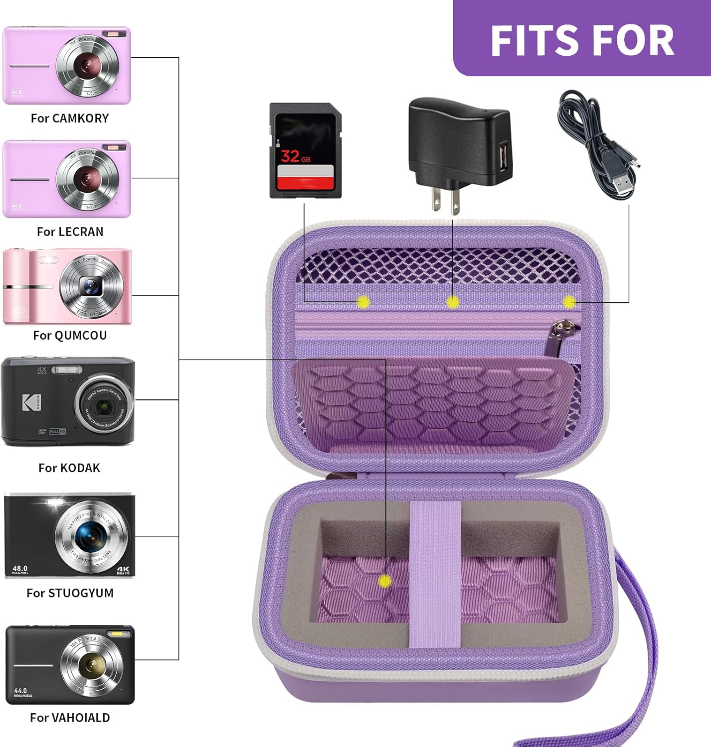 Carrying & Protective Case for Digital Camera, AbergBest 21 Mega Pixels 2.7" LCD Rechargeable HD/Kodak Pixpro/Canon PowerShot ELPH 180/190 / Sony DSCW800 / DSCW830 Cameras for Travel - Purple