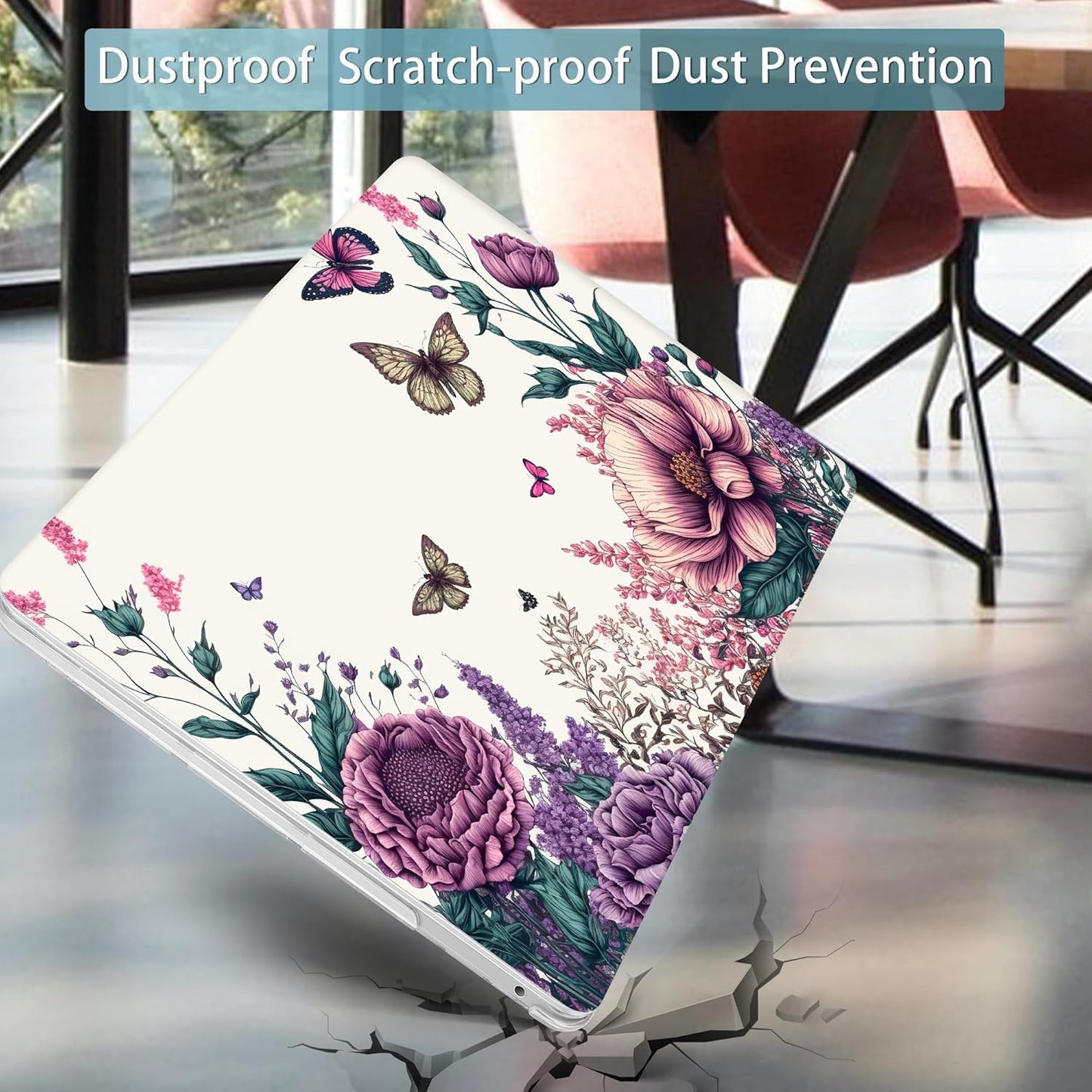 Mektron for MacBook Pro 13-inch Case 2022 2021 2020 Release A2338 M2 M1 A2289 A2251, Printed Plastic Hard Shell Cover for New MacBook Pro 13.3-inch Touch Bar Fits Touch ID, Butterfly Flower C077