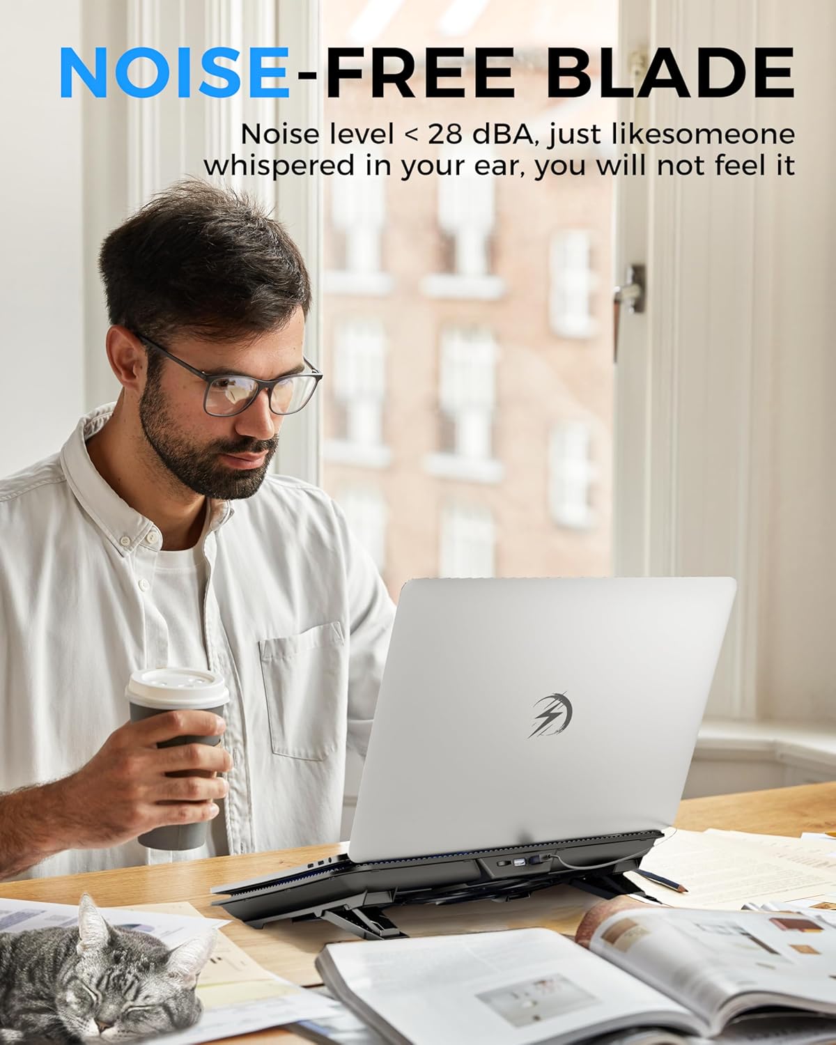 AICHESON Laptop Cooling Pad with 6 High-Speed Fans, Computer Cooler with 7 Adjustable Angles, Compatible with 13-17.3 Inch Laptops