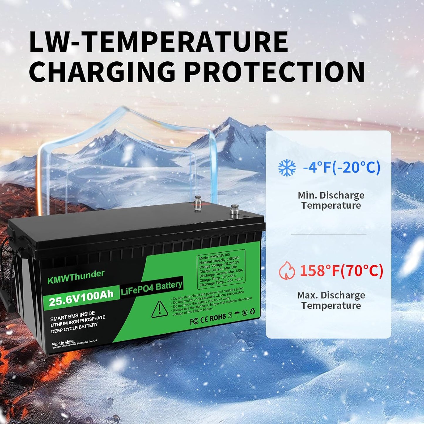 24V 100Ah LiFePO4 Lithium Battery, Built-in Smart BMS,Low-Temp Protection Up to Group 31 Deep Cycle Battery for Trolling Motor, RV, Solar, Marine, Camping and Off Grid Applications