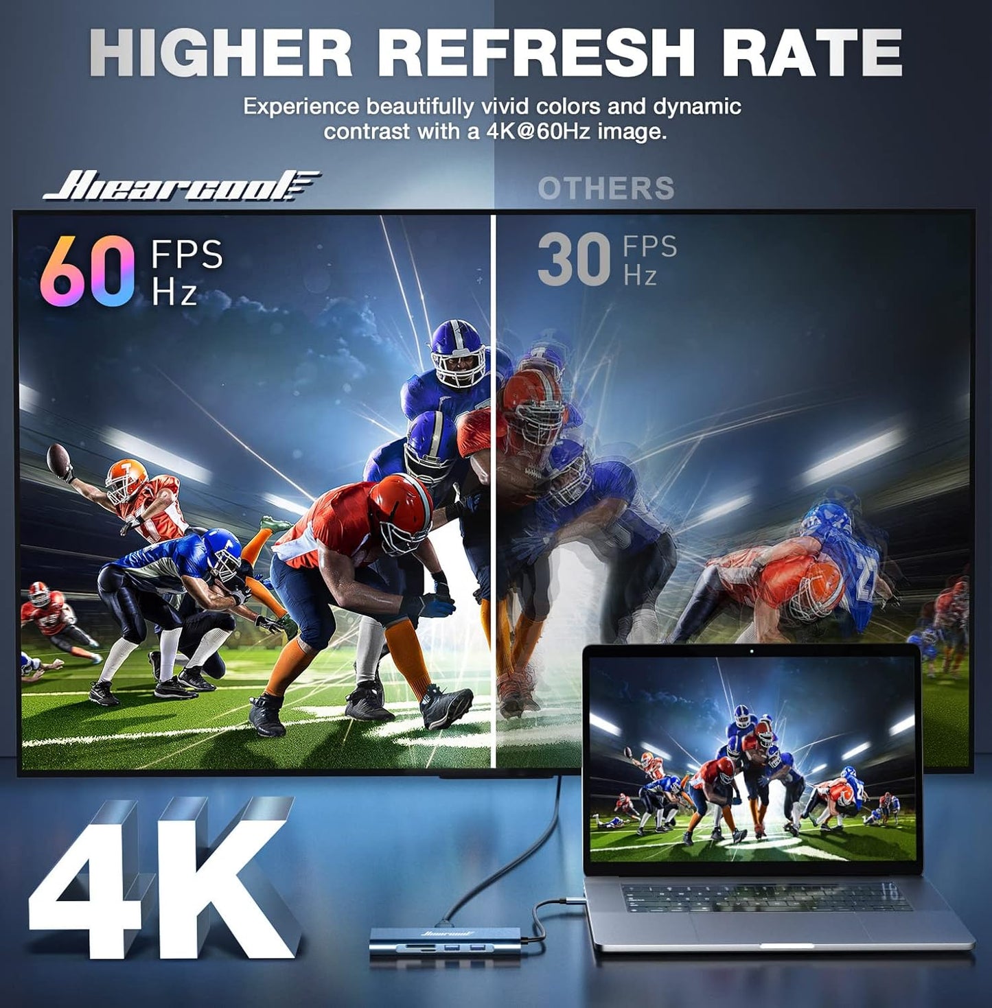 Hiearcool USB C Hub, 8in1 USB-C to 4K 60Hz HDMI Docking Station, USBC Ethernet Multi-Port Adapter 100W PD Dock Compatible for MacBook Pro Air M1 Dell HP Lenovo and Other C Devices-Midnight Blue