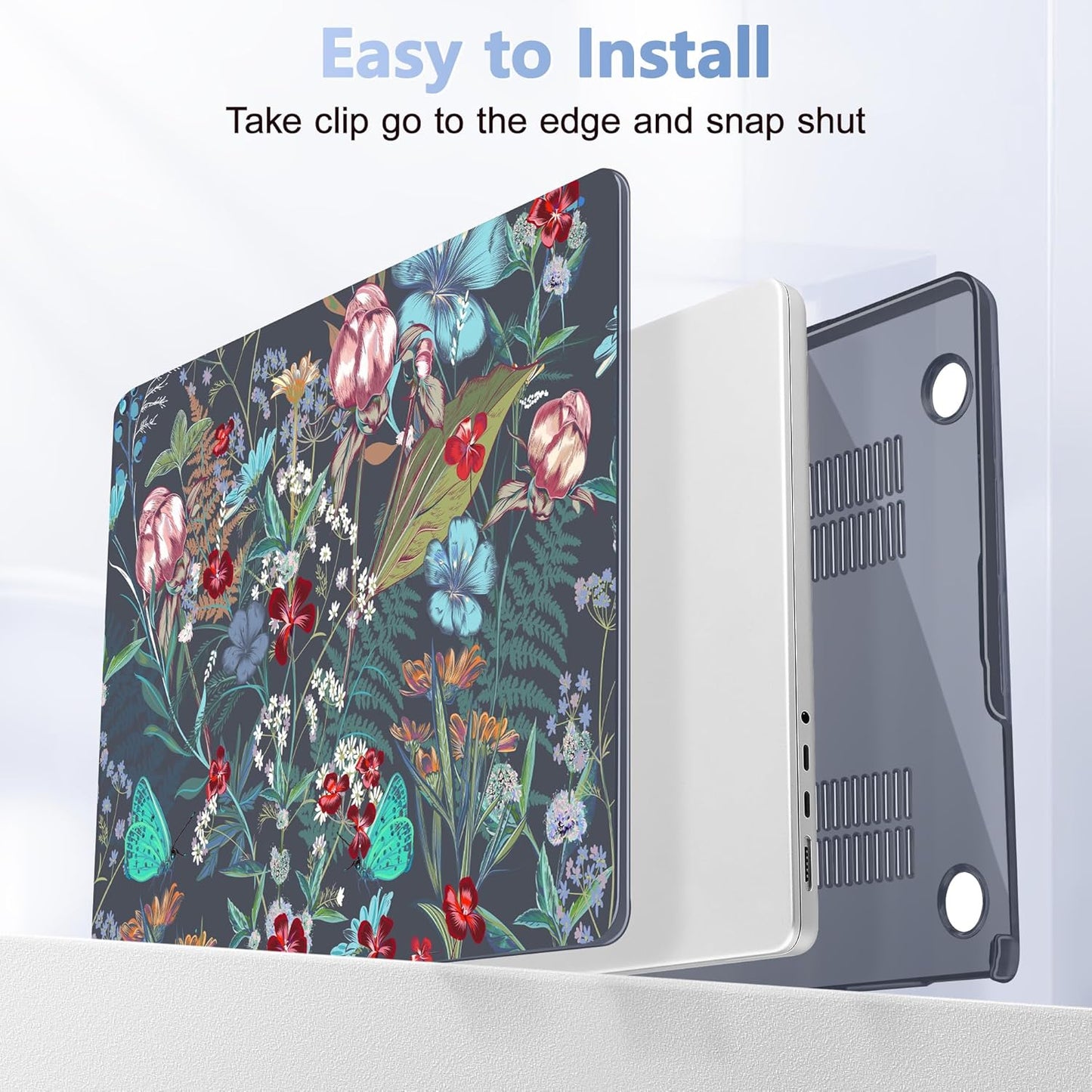 for MacBook Pro 16 inch Case 2021 2022 2023 2024 Release A3186 A3403 M4 A2991 M3 A2780 M2 A2485 M1 Pro/Max, Hard Shell Case with Screen Protector & Keyboard Cover, Flowers & Herbs