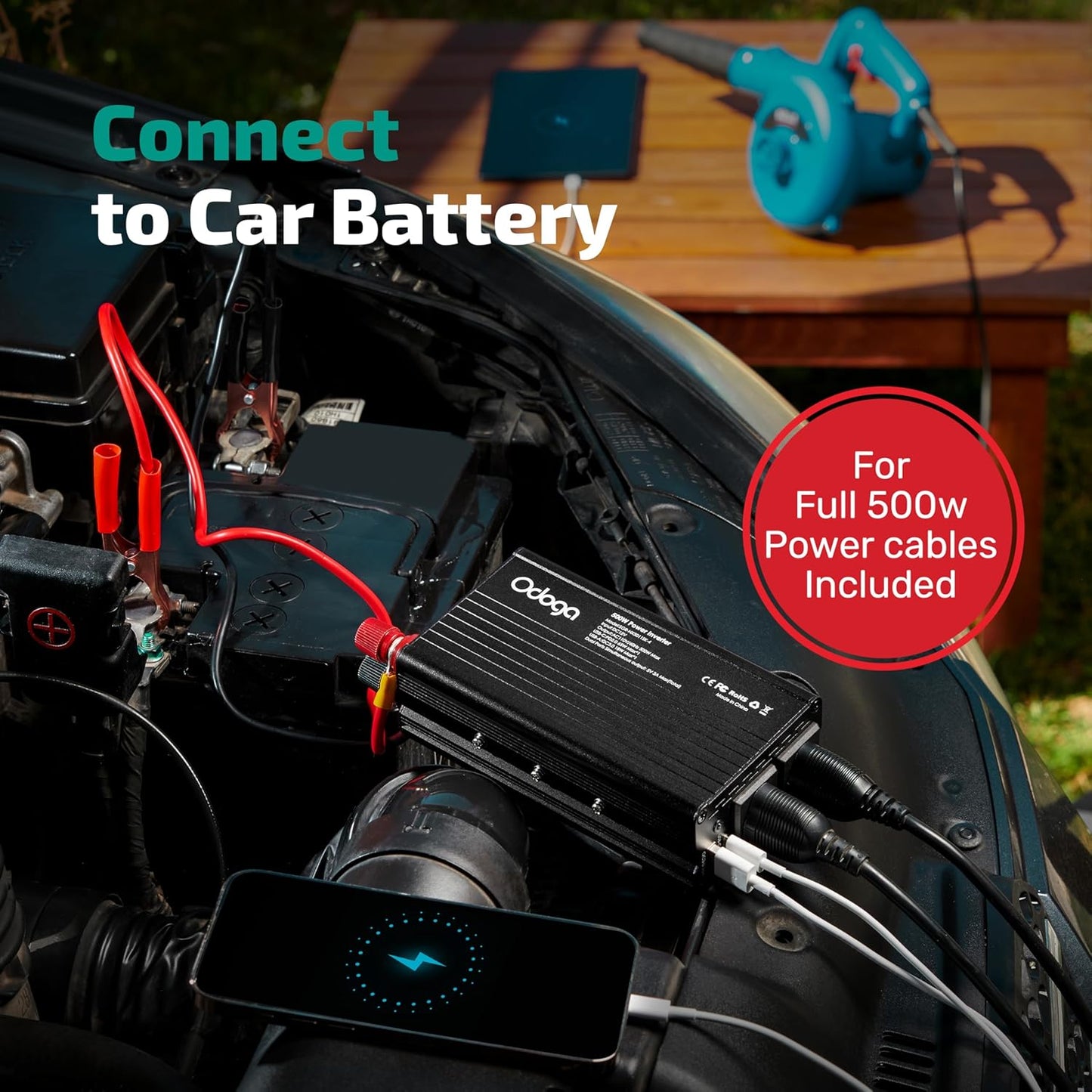 500W Car Power Inverter 12v to 110v – Car Adapter for Plug Outlet, DC to AC Converter, USB/USB-C Fast Charger for Laptop, Phone, Dual AC – for Vehicle, Pickup Truck, Roadtrip, Camping by Odoga