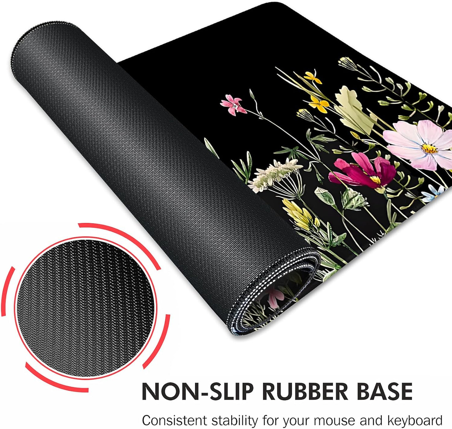 Gaming Mouse Mat Forest Background Pattern XXL XL Large Mouse Mat Long Extended Mouse Pad Desk Mat Non-Slip Rubber Mice Pads Stitched Edges Thin Pad (Floral)