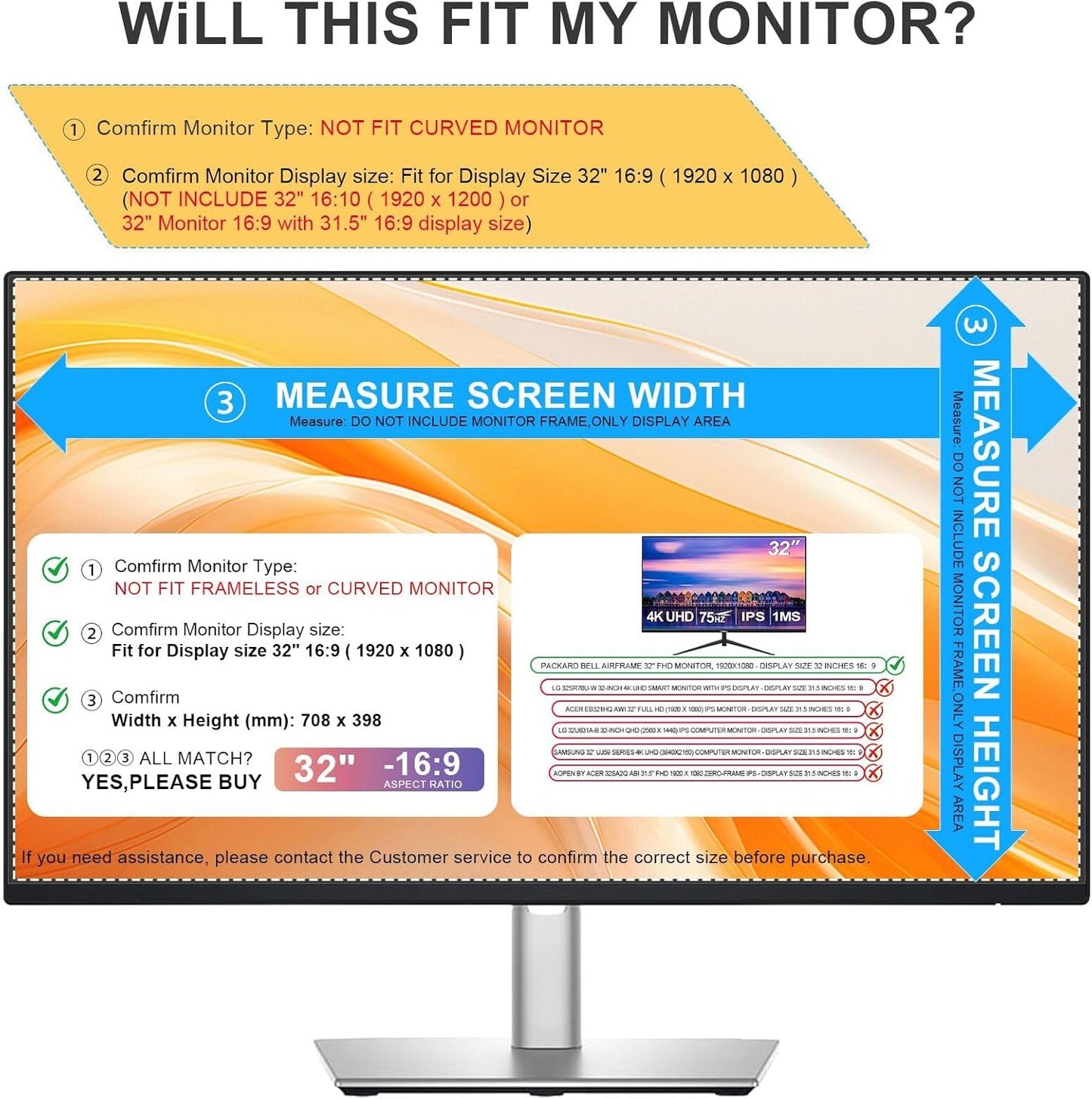 FILMEXT 32 inch Privacy Screen Filter for 16:9 Computer Widescreen Monitor, Removable 32 in Anti Blue Light Anti Glare Anti Spy Privacy Filter Shield-(27 5/8×15 5/8)