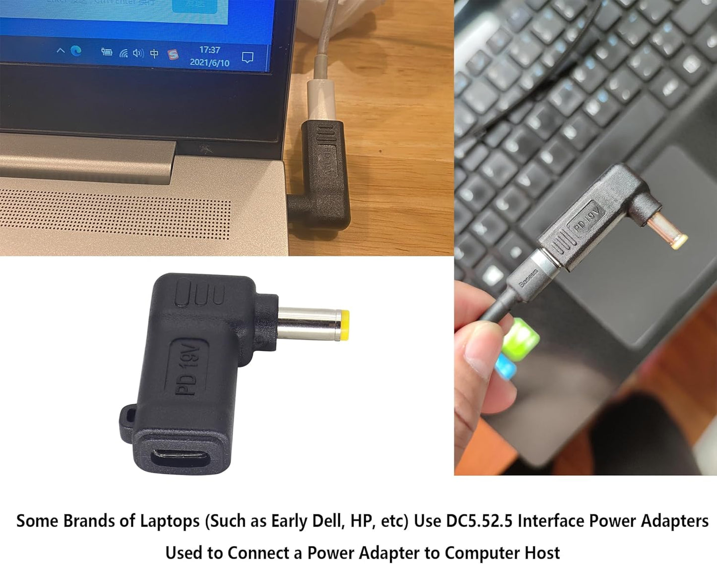 90W PD USB C to DC5525 Power Converter Type to DC 5525 Laptop Charging Adapter 19V 4A Type C Female to DC 5.5 x 2.5mm Male Power Adapter for Studio and Travel [PD-5525]