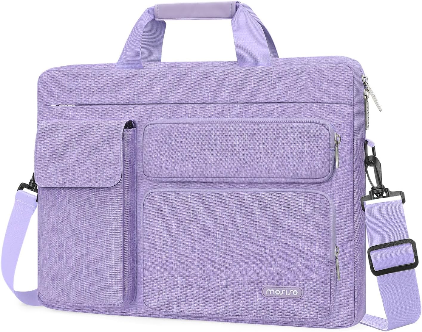 MOSISO Laptop Shoulder Bag, Computer Bag with 2 Raised&1 Flapover&1 Horizontal Pocket&Handle&Belt