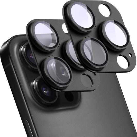 2 Pack Camera Lens Protector for iPhone 16 Pro/iPhone 16 Pro Max,[Not Easy to Breakn ] AR Tempered Glass Strong Adsorption Metal Camera Cover Screen-Black